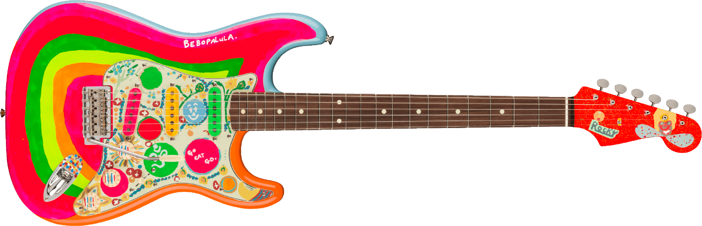 Fender Stratocaster Mex George Harrison Rocky Trem 3s Rw - Hand Painted Rocky Artwork Over Sonic Blue - Guitarra eléctrica con forma de str. - Main pi