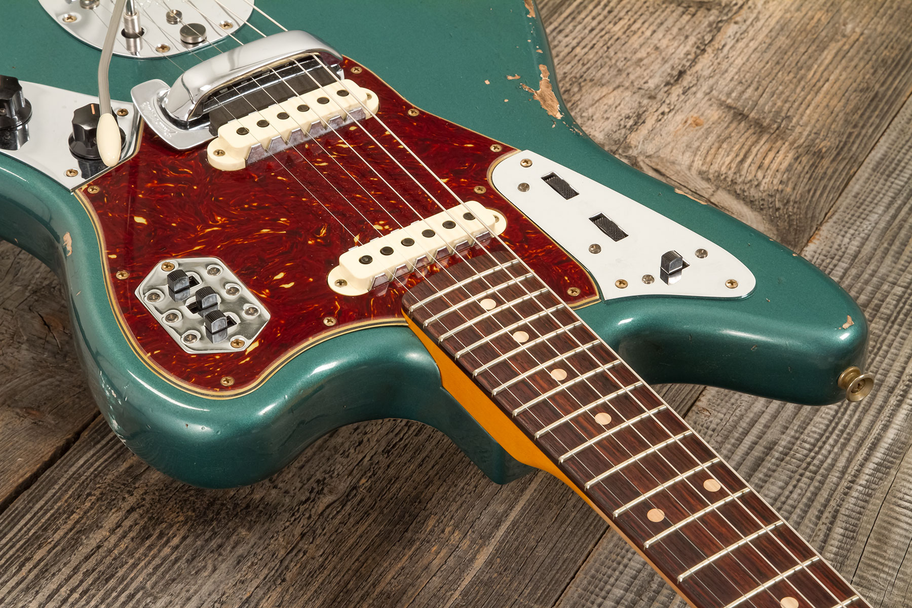 Fender Custom Shop Jaguar 1962 Shsc 2s Trem Rw #r138212 - Heavy Relic Sherwood Green Metallic - Guitarra electrica retro rock - Variation 4