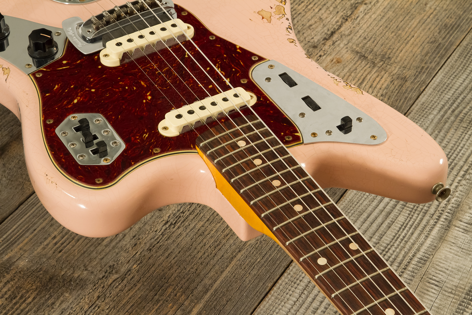 Fender Custom Shop Jaguar 1962 Shsc 2s Trem Rw #r141280 - Heavy Relic Shell Pink O. 3-color Sunburst - Guitarra electrica retro rock - Variation 5