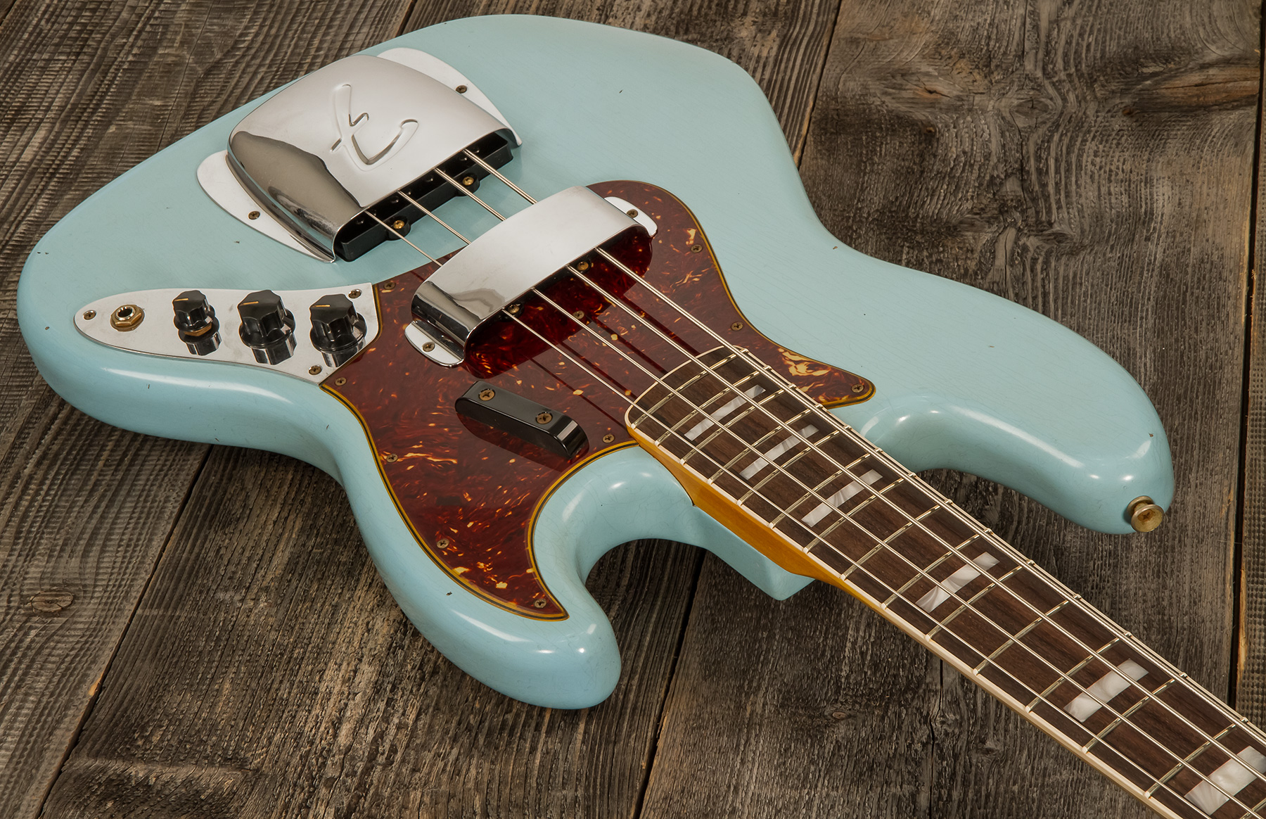 Fender Custom Shop Jazz Bass 1966 Rw #cz553892 - Journeyman Relic Daphne Blue - Bajo eléctrico de cuerpo sólido - Variation 1