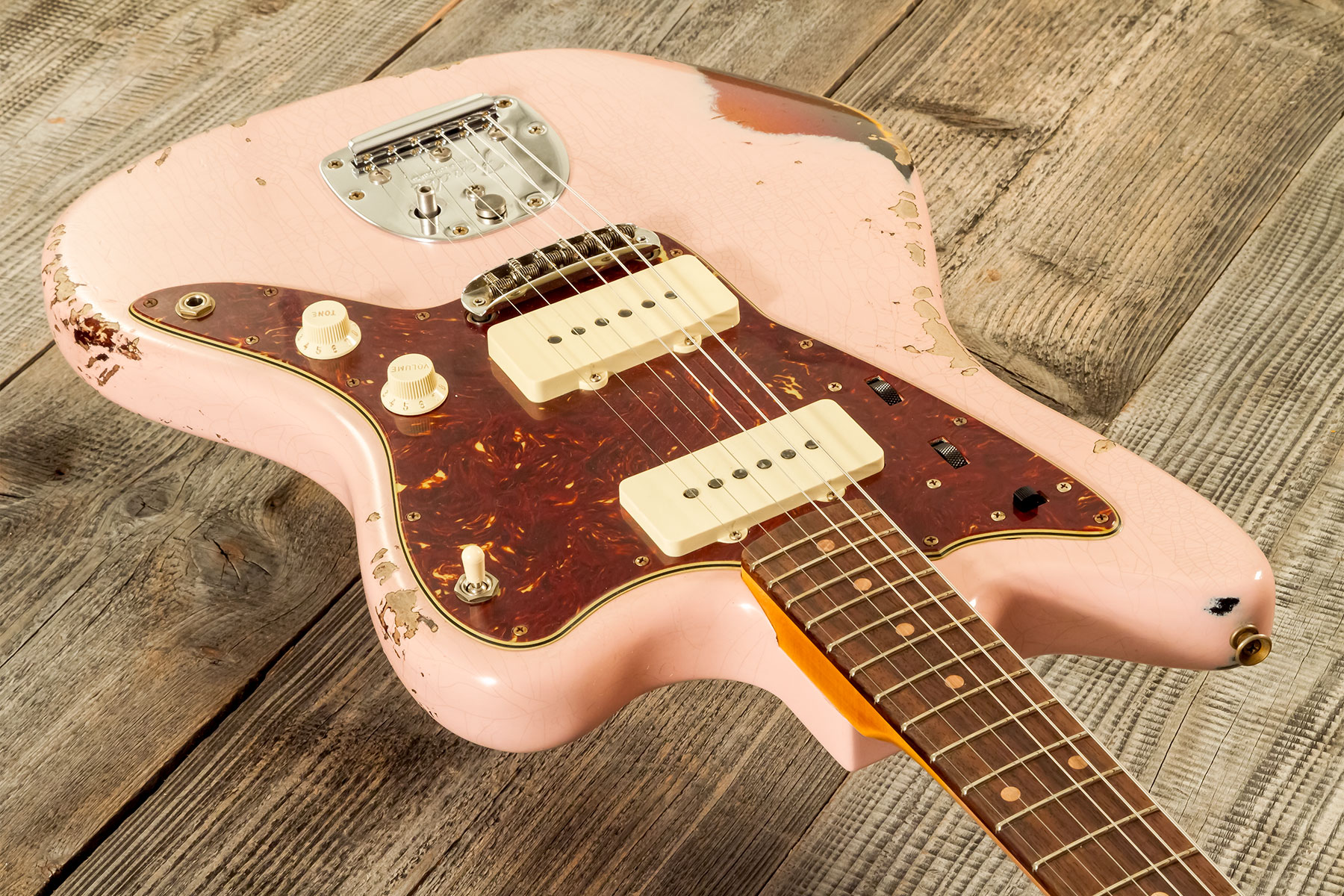 Fender Custom Shop Jazzmaster 1962 2s Trem Rw #r132659 - Heavy Relic Shell Pink O. 3-color Sunburst - Guitarra electrica retro rock - Variation 2