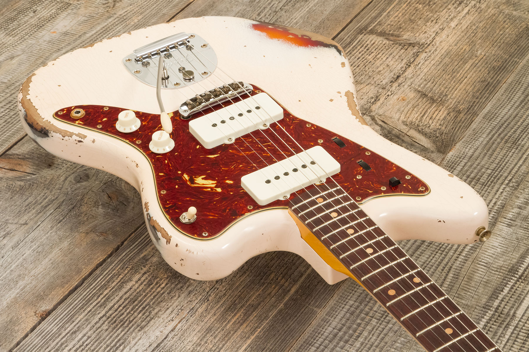 Fender Custom Shop Jazzmaster 1962 2s Trem Rw #r133709 - Heavy Relic Shell Pink O. 3-color Sunburst - Guitarra electrica retro rock - Variation 2