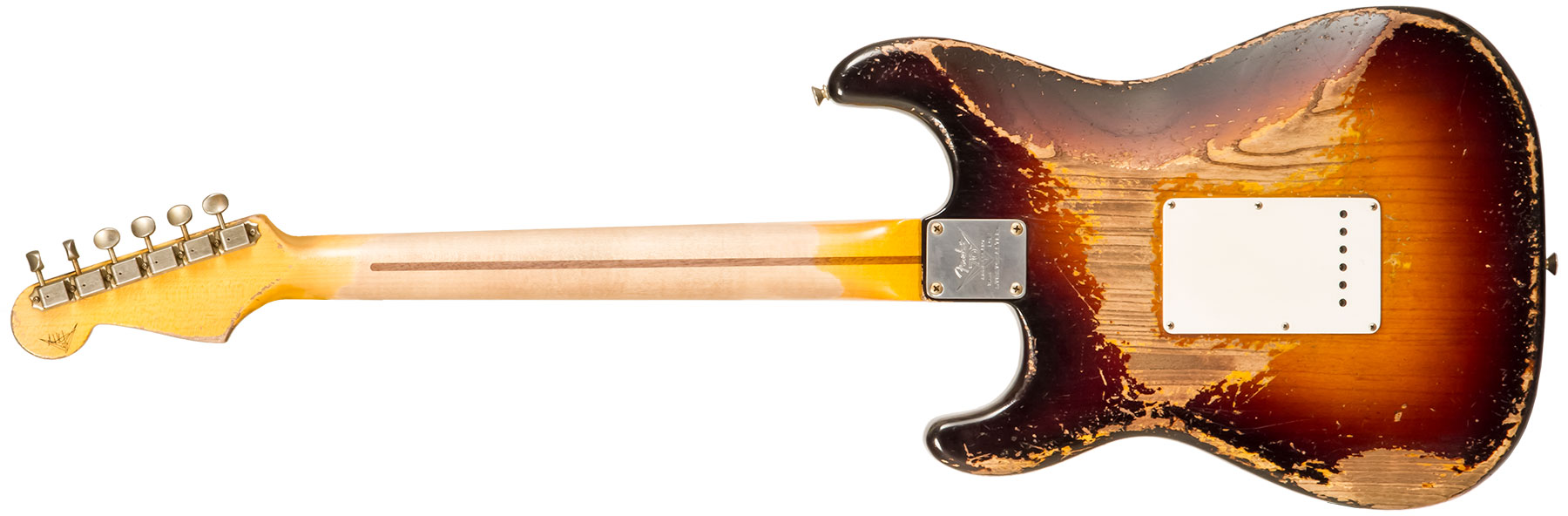 Fender Custom Shop Strat 1954 70th Ann. Mb A.hicks 3s Trem Mn #4681 - Super Heavy Relic 2-color Sunburst - Guitarra eléctrica con forma de str. - Vari