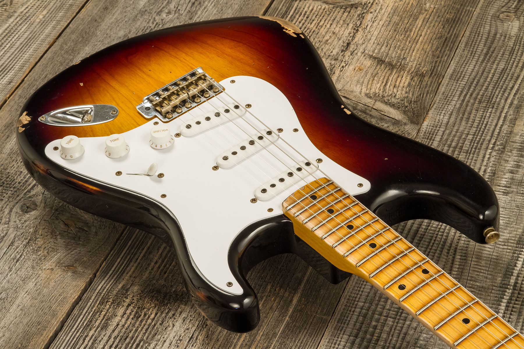 Fender Custom Shop Strat 1954 70th Anniv. 3s Trem Mn #xn4888 - Heavy Relic 2-color Sunburst - Guitarra eléctrica con forma de str. - Variation 2