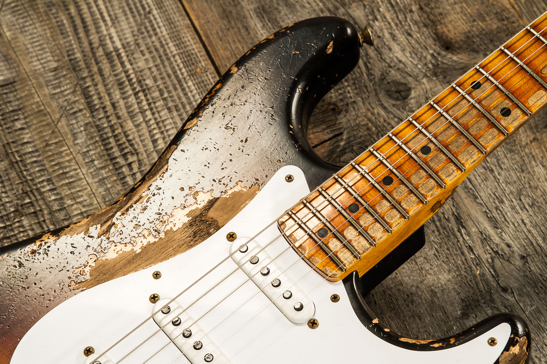 Fender Custom Shop Strat 1954 70th Anniv. 3s Trem Mn #xn4889 - Super Heavy Relic 2-color Sunburst - Guitarra eléctrica con forma de str. - Variation 5