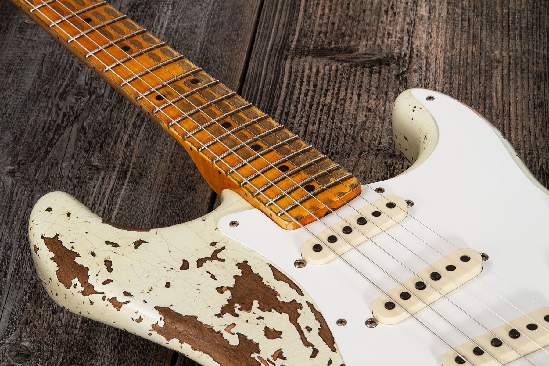 Fender Custom Shop Strat 1956 3s Trem Mn #cz568636 - Super Heavy Relic Aged India Ivory - Guitarra eléctrica con forma de str. - Variation 3