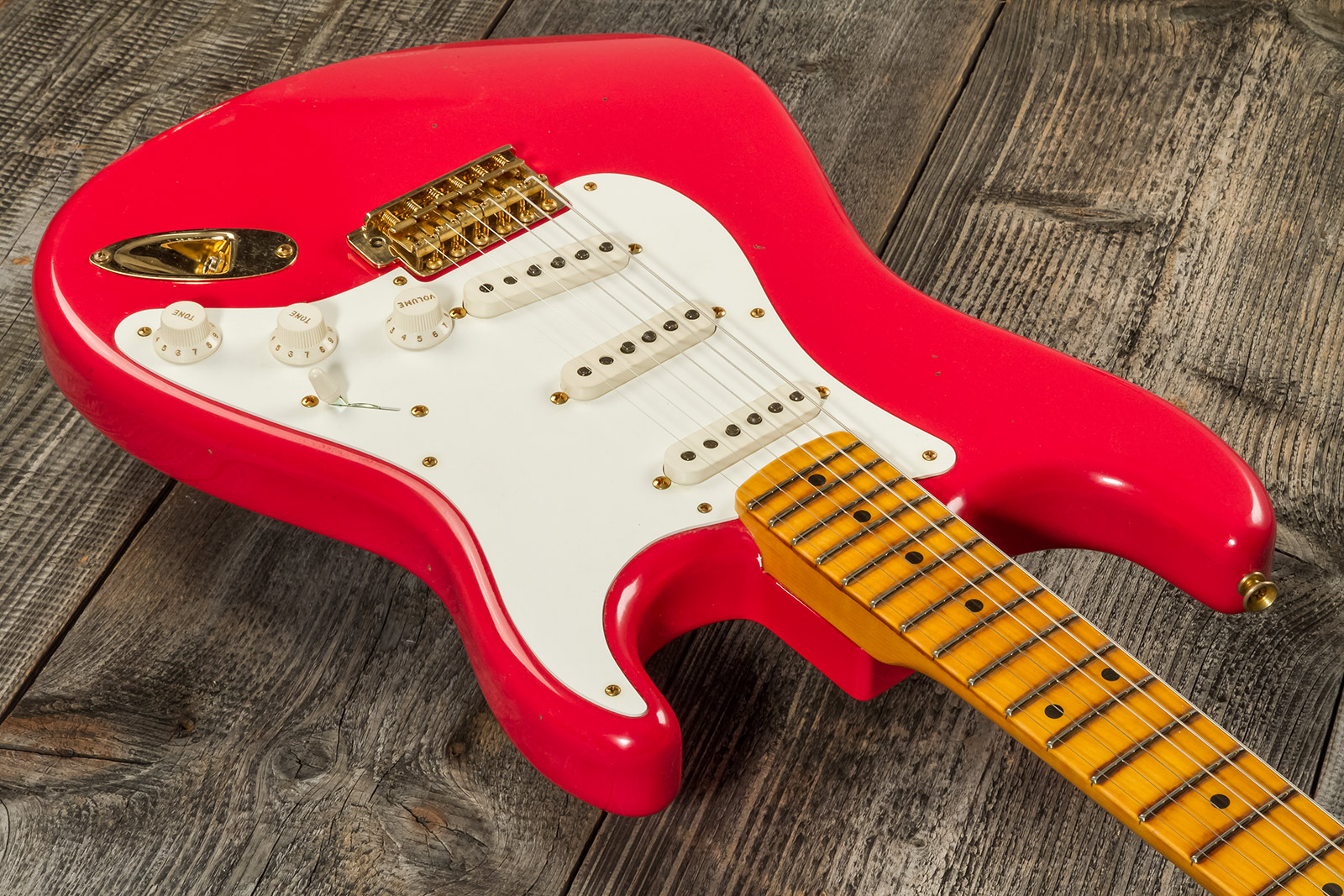 Fender Custom Shop Strat 1956 3s Trem Mn #r130433 - Journeyman Relic Fiesta Red - Guitarra eléctrica con forma de str. - Variation 2