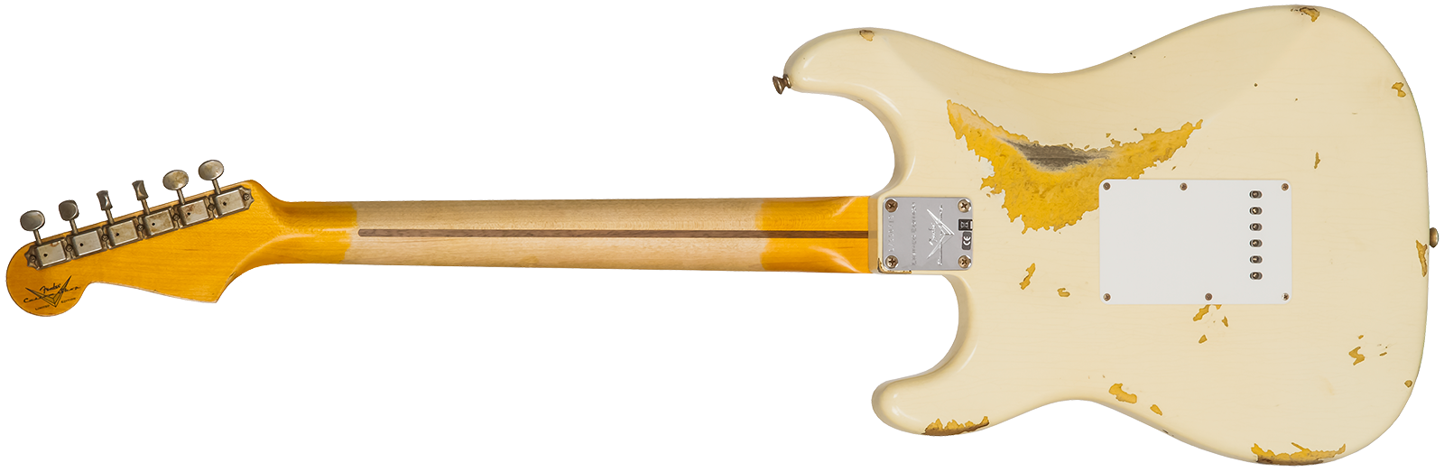 Fender Custom Shop Strat 1956 3s Trem Mn #cz550419 - Heavy Relic Vintage White Over Sunburst - Guitarra eléctrica con forma de tel - Variation 1