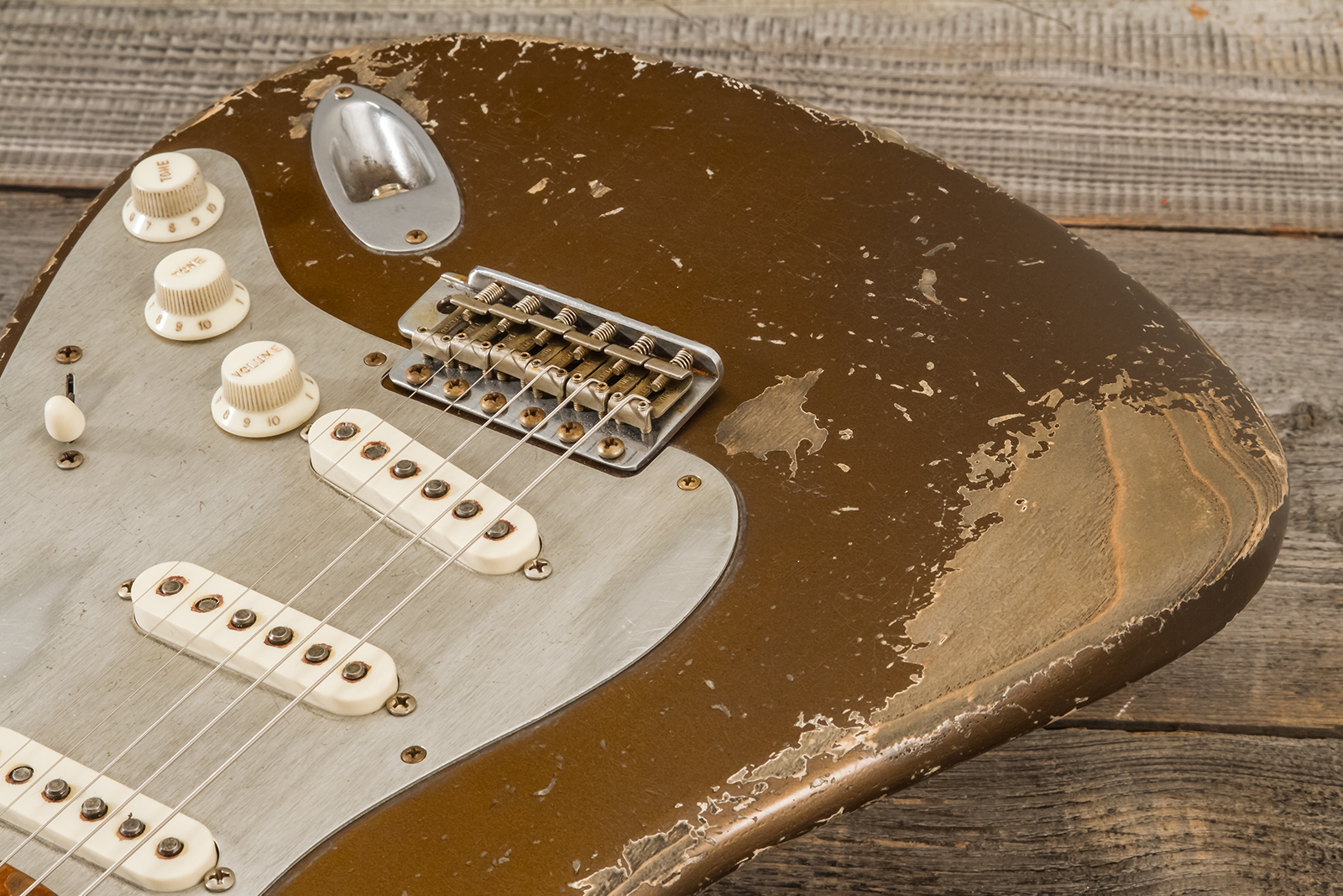 Fender Custom Shop Strat 1957 Masterbuilt D.wilson 3s Trem Mn #cz578116 - Relic Bronze - Guitarra eléctrica con forma de str. - Variation 2