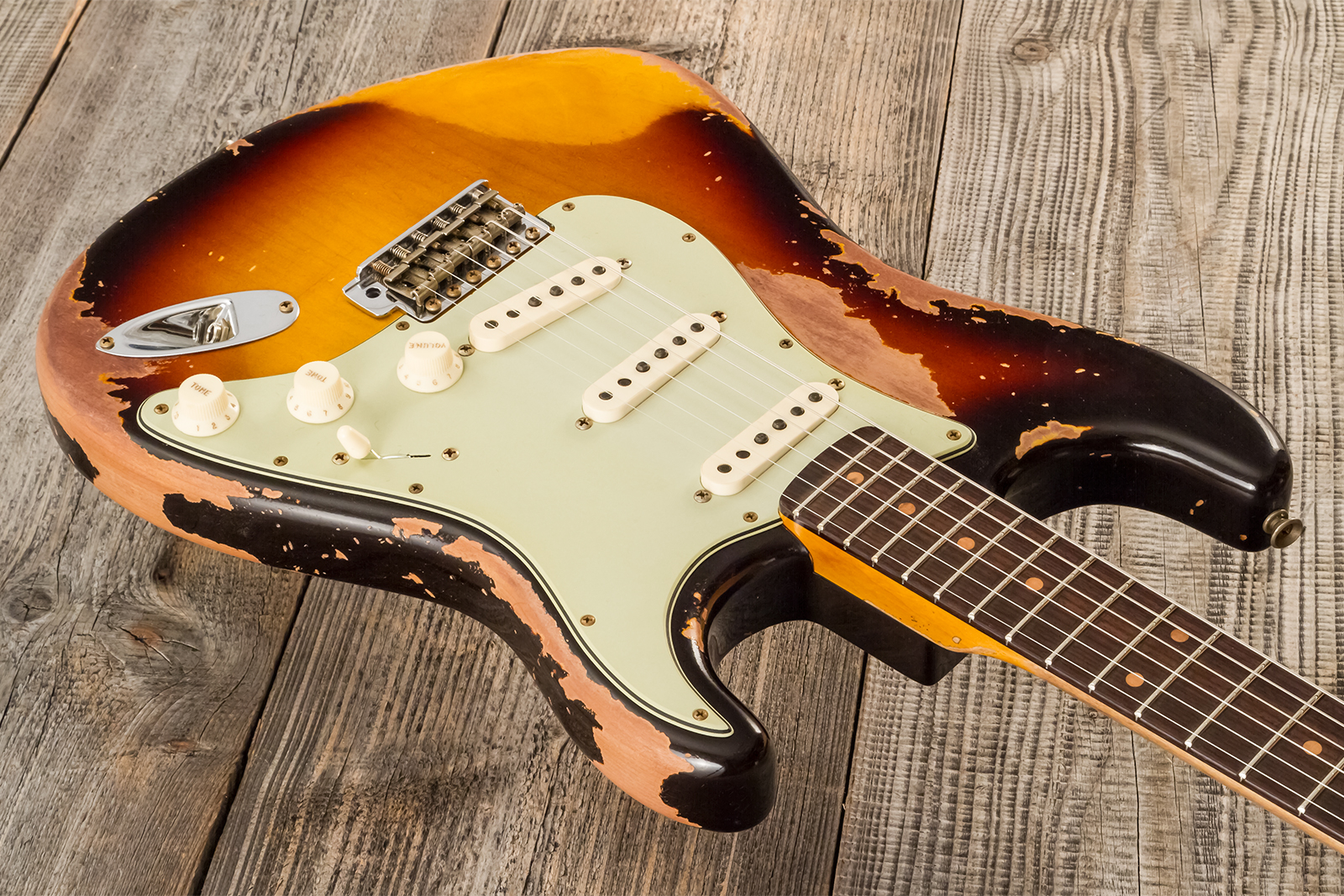 Fender Custom Shop Strat 1959 3s Trem #cz583182 - Super Heavy Relic Chocolate 3-color Sunburst - Guitarra eléctrica con forma de str. - Variation 2