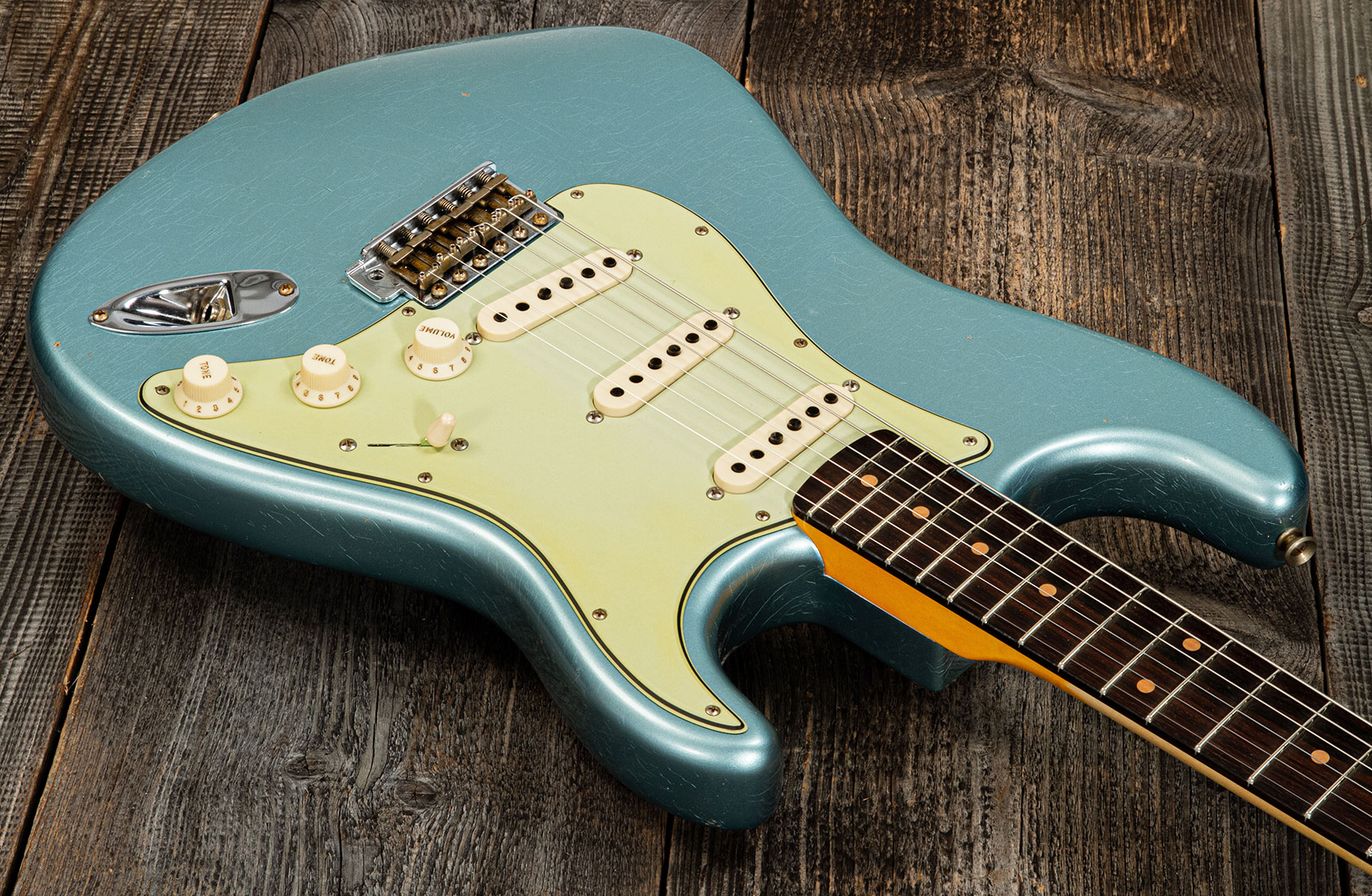 Fender Custom Shop Strat 1959 3s Trem Rw #cz566857 - Journeyman Relic Teal Green Metallic - Guitarra eléctrica con forma de str. - Variation 2