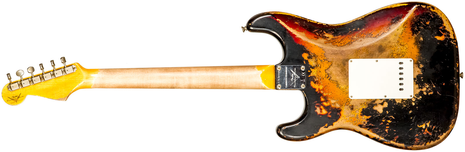 Fender Custom Shop Strat 1959 3s Trem Rw #cz576154 - Super Heavy Relic Black O. 3-color Sunburst - Guitarra eléctrica con forma de str. - Variation 1