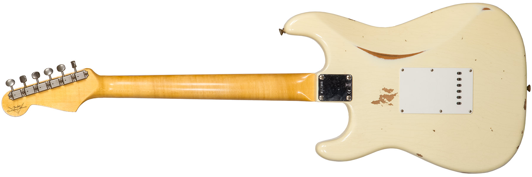 Fender Custom Shop Strat 1959 3s Trem Rw #r117393 - Relic Aged Vintage White - Guitarra eléctrica con forma de str. - Variation 1