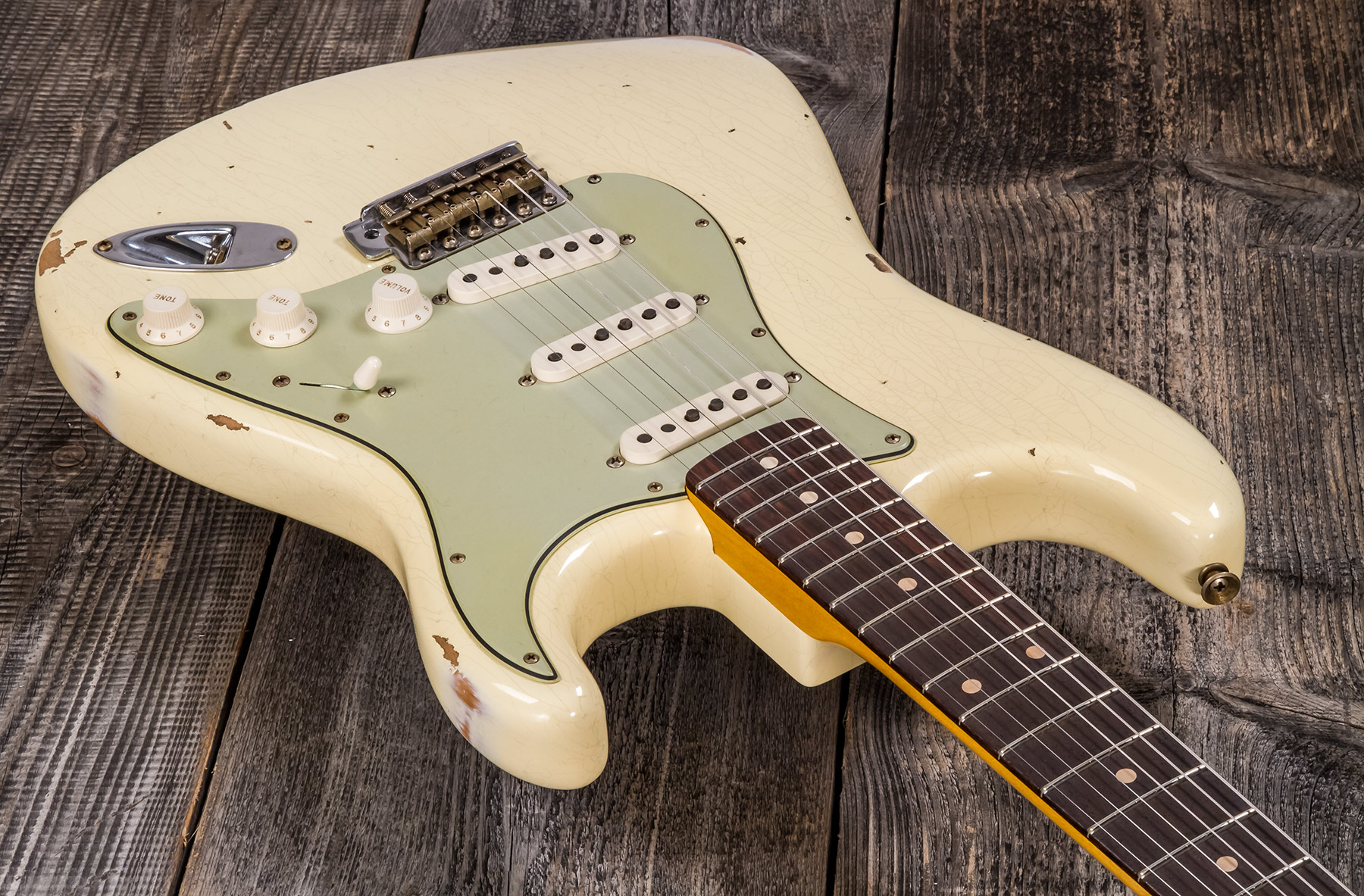 Fender Custom Shop Strat 1959 3s Trem Rw #r117393 - Relic Aged Vintage White - Guitarra eléctrica con forma de str. - Variation 2