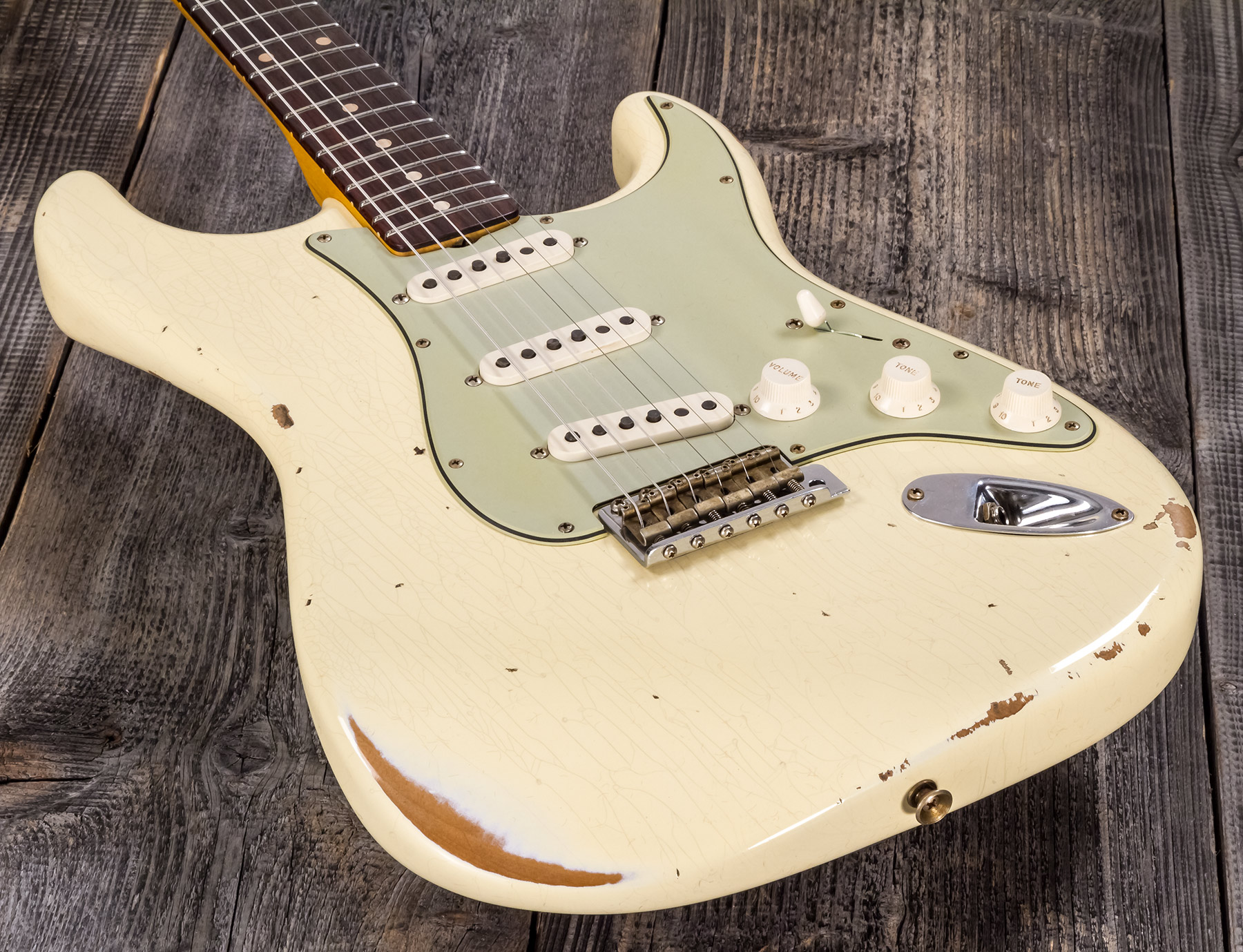 Fender Custom Shop Strat 1959 3s Trem Rw #r117393 - Relic Aged Vintage White - Guitarra eléctrica con forma de str. - Variation 3