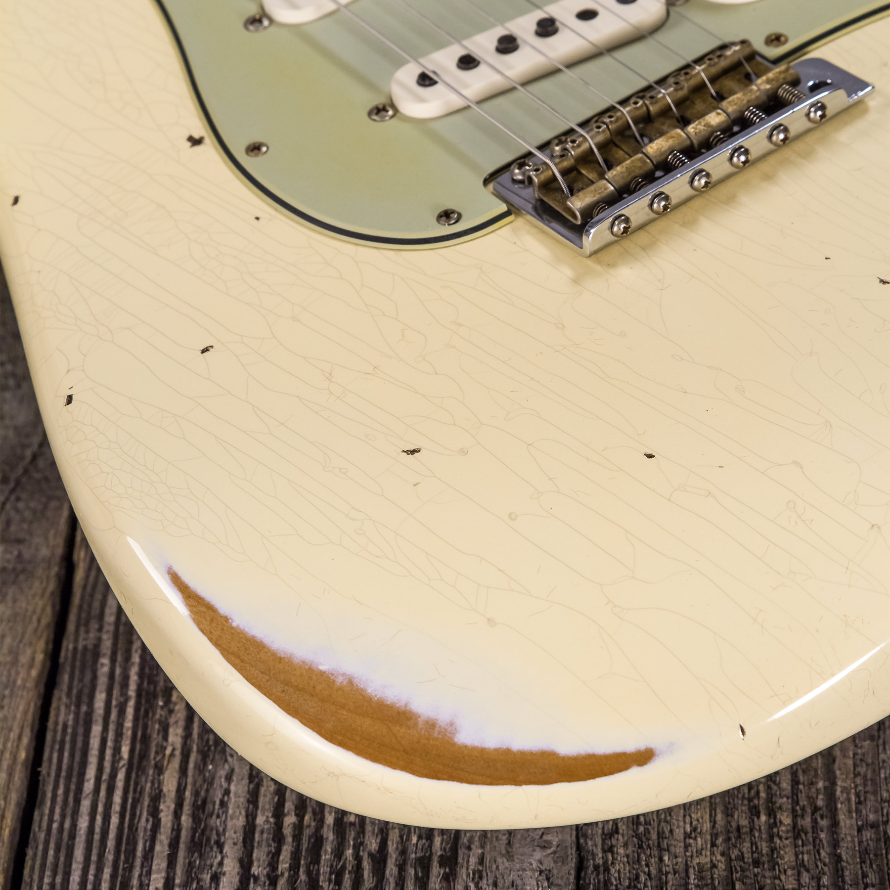 Fender Custom Shop Strat 1959 3s Trem Rw #r117393 - Relic Aged Vintage White - Guitarra eléctrica con forma de str. - Variation 5