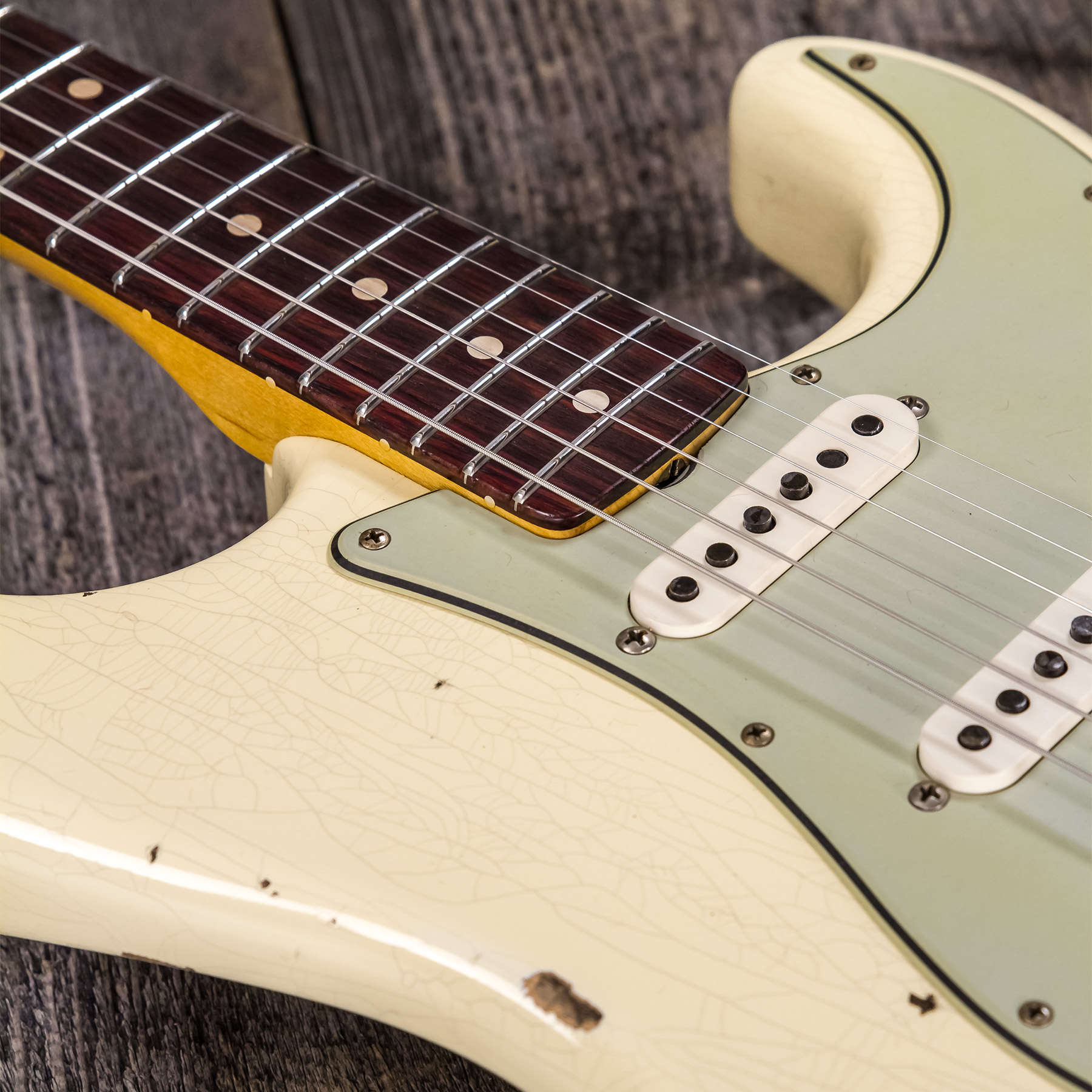 Fender Custom Shop Strat 1959 3s Trem Rw #r117393 - Relic Aged Vintage White - Guitarra eléctrica con forma de str. - Variation 7
