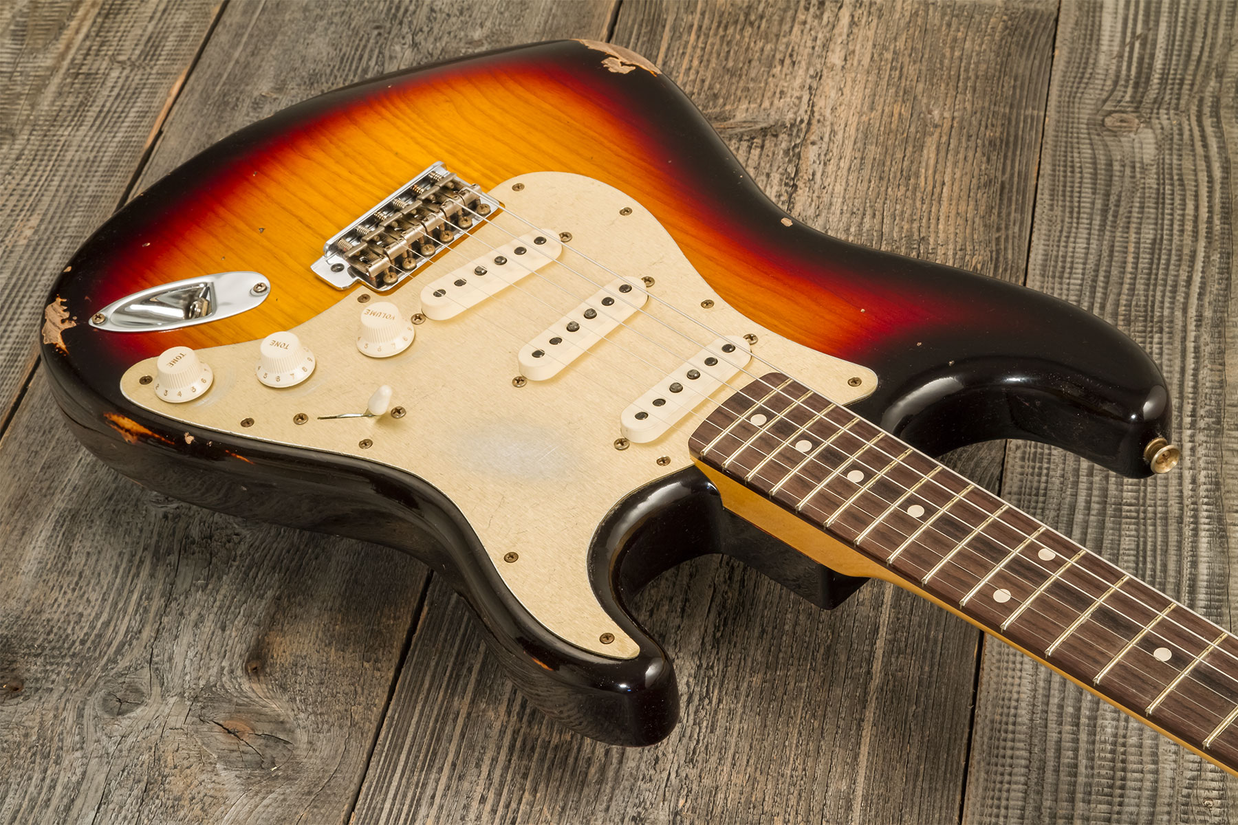 Fender Custom Shop Strat 1959 3s Trem Rw #r134762 - Relic Chocolate 3-color Sunburst - Guitarra eléctrica con forma de str. - Variation 2