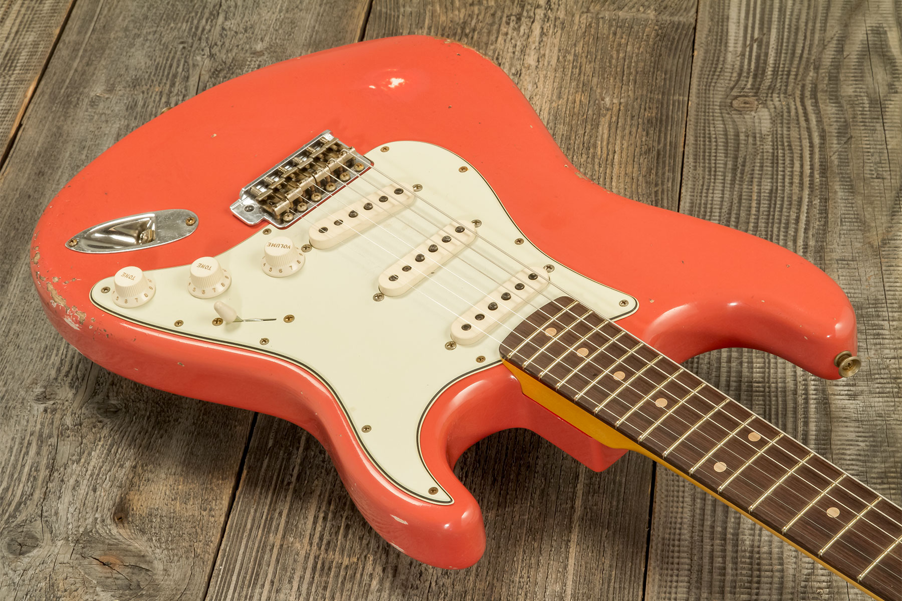 Fender Custom Shop Strat 1959 Trem Rw #r133789 - Relic Tahitian Coral - Guitarra eléctrica con forma de str. - Variation 2