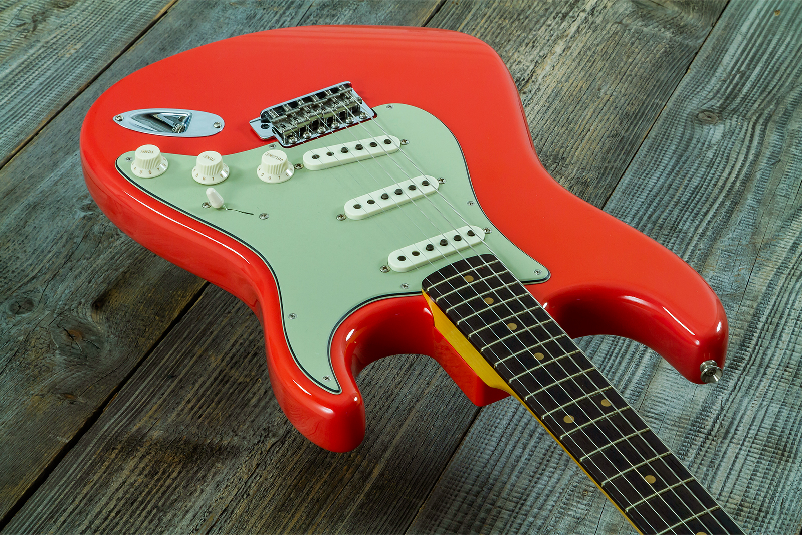 Fender Custom Shop Strat 1959 Vintage Custom 3s Trem Rw #r147785 - Time Capsule Fiesta Red - Guitarra eléctrica con forma de str. - Variation 12