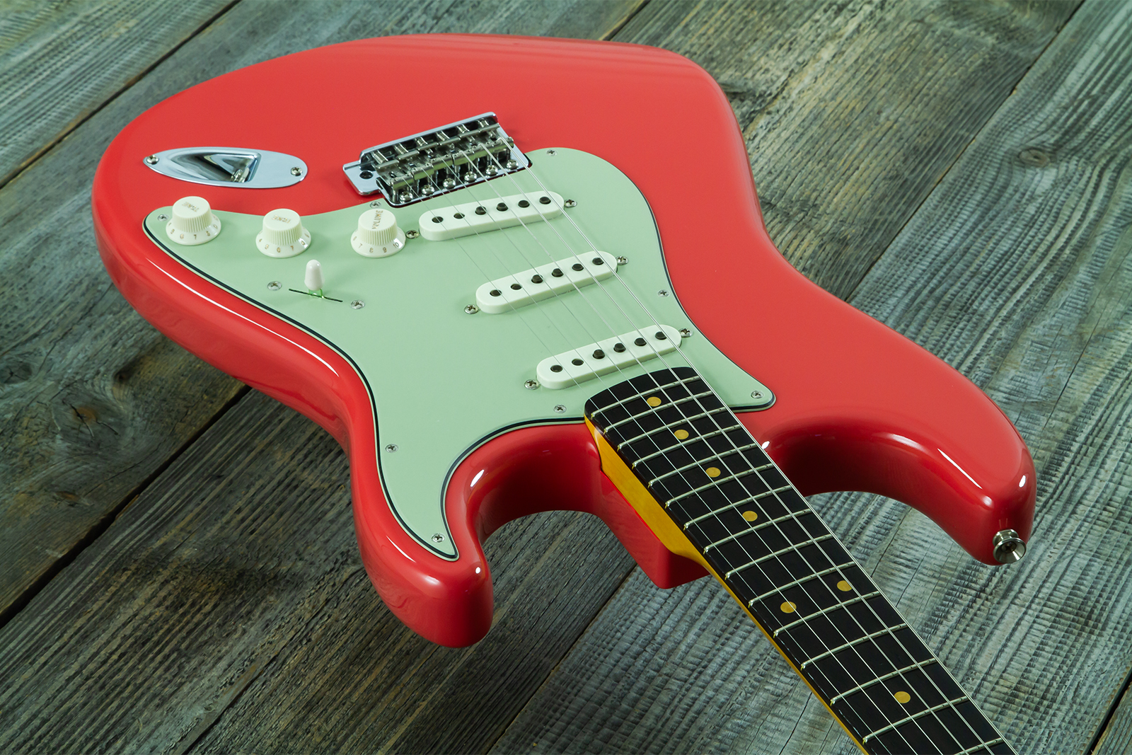 Fender Custom Shop Strat 1959 Vintage Custom 3s Trem Rw #r148219 - Time Capsule Fiesta Red - Guitarra eléctrica con forma de str. - Variation 3