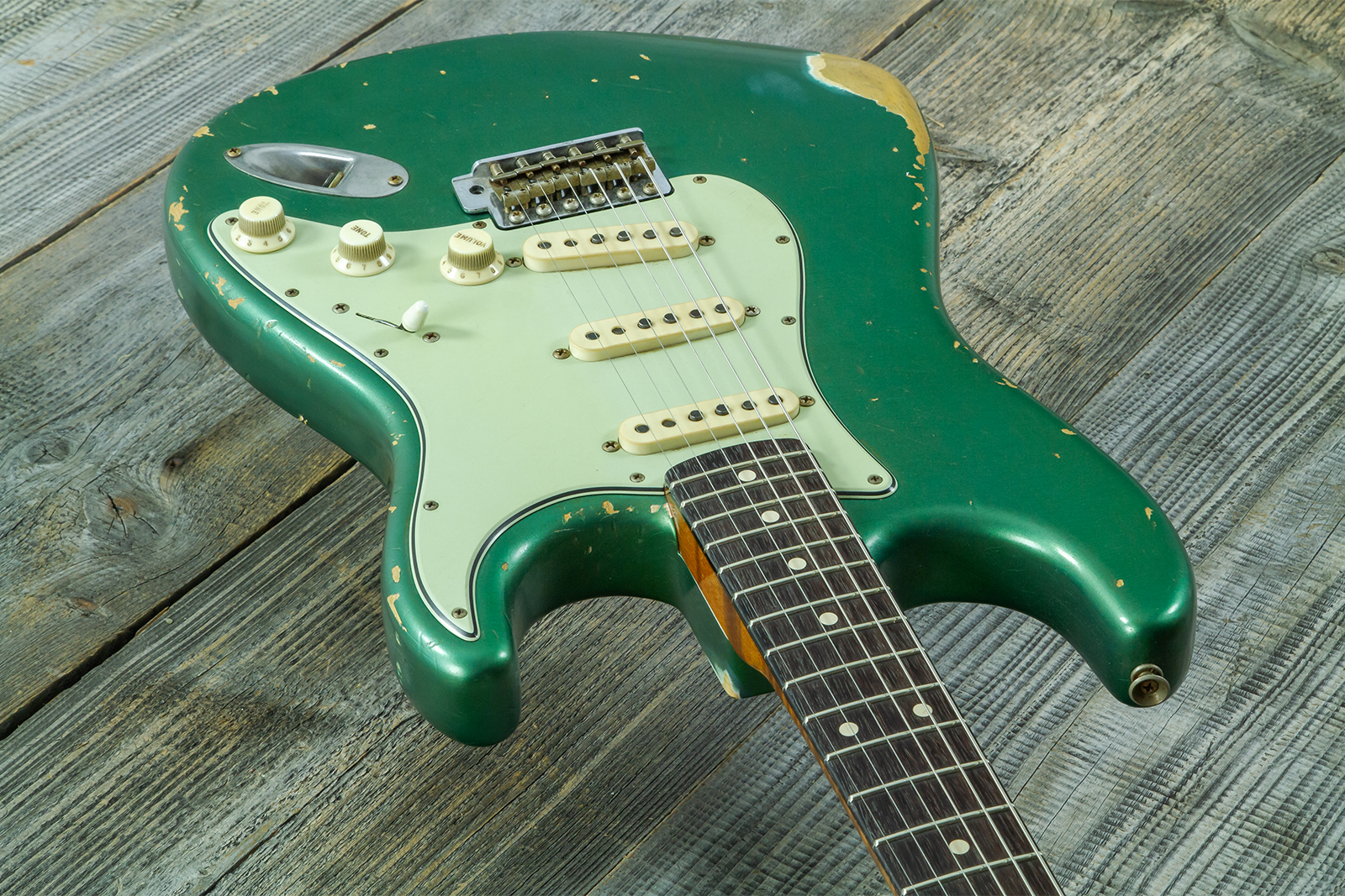 Fender Custom Shop Strat 1960/63 Mb A.macnutt 3s Trem Rw #r141359 - Relic Sherwood Green Metallic - Guitarra eléctrica con forma de str. - Variation 2