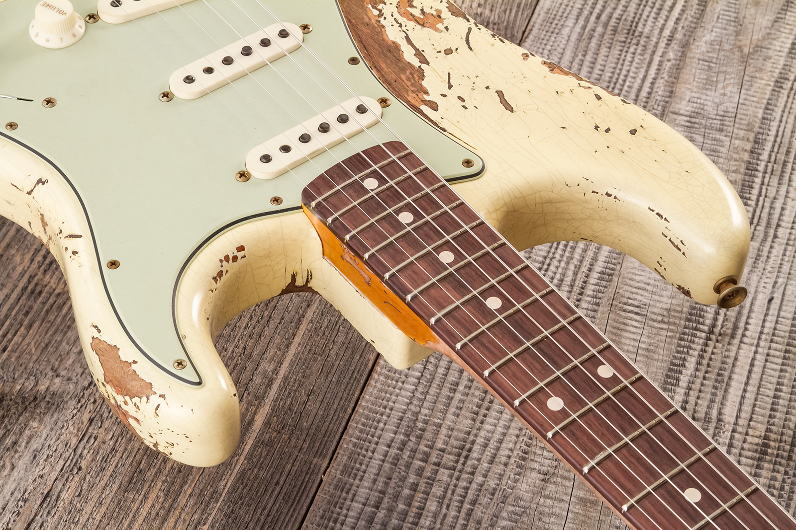 Fender Custom Shop Strat 1960 Dual Mag Ii Rw #cz563967 - Super Heavy Relic Vintage White - Guitarra eléctrica con forma de str. - Variation 5
