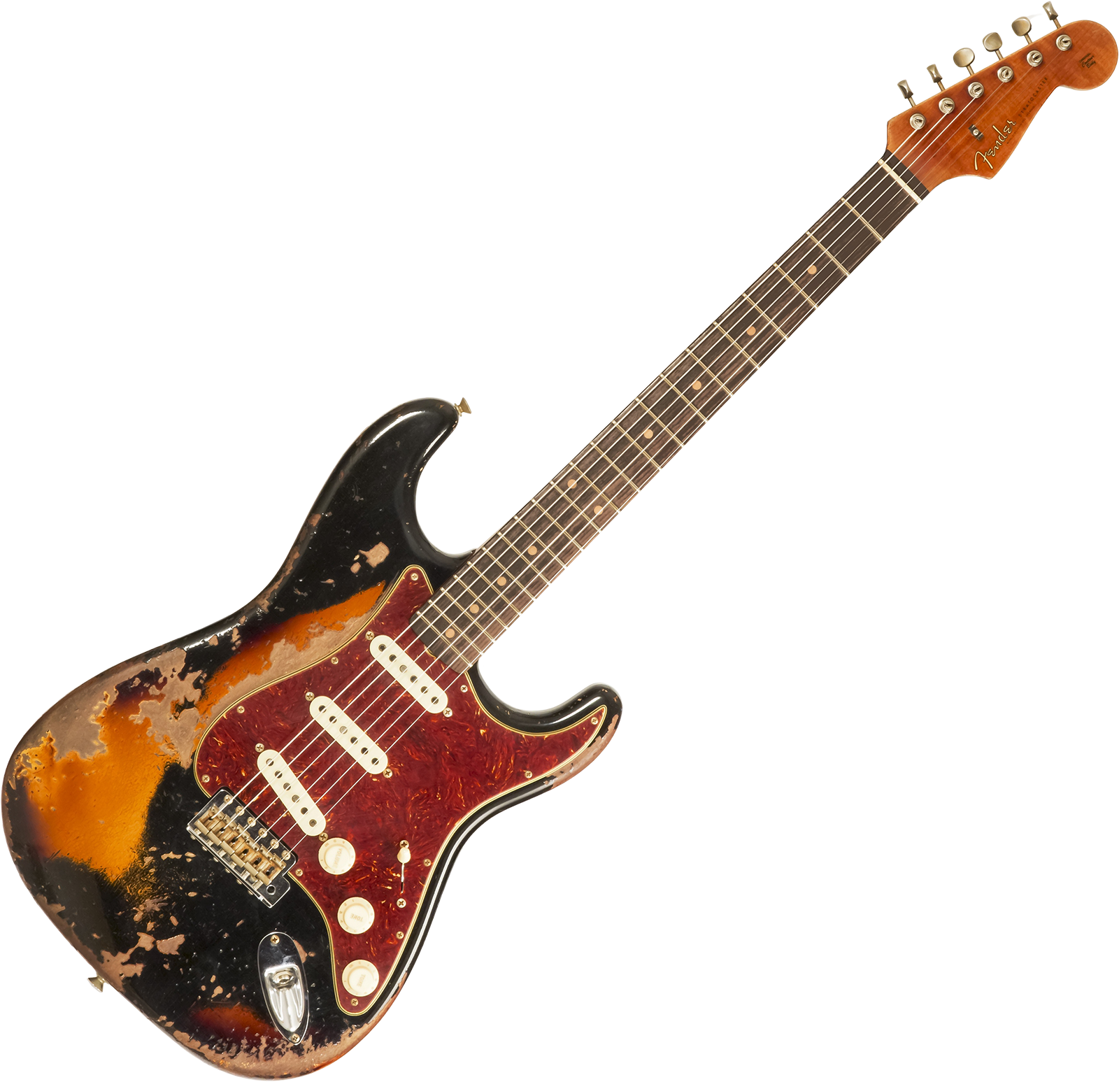 Fender Custom Shop Strat 1960 Roasted 3s Trem Rw #cz581166 - Super Heavy Relic Black O. 2-color Sunburst - Guitarra eléctrica con forma de str. - Vari