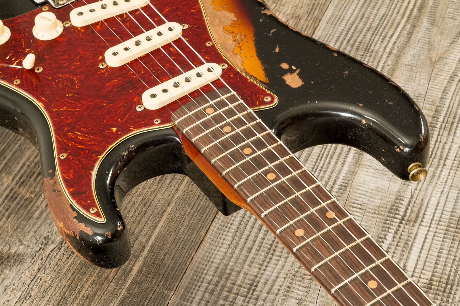 Fender Custom Shop Strat 1960 Roasted 3s Trem Rw #cz581166 - Super Heavy Relic Black O. 2-color Sunburst - Guitarra eléctrica con forma de str. - Vari