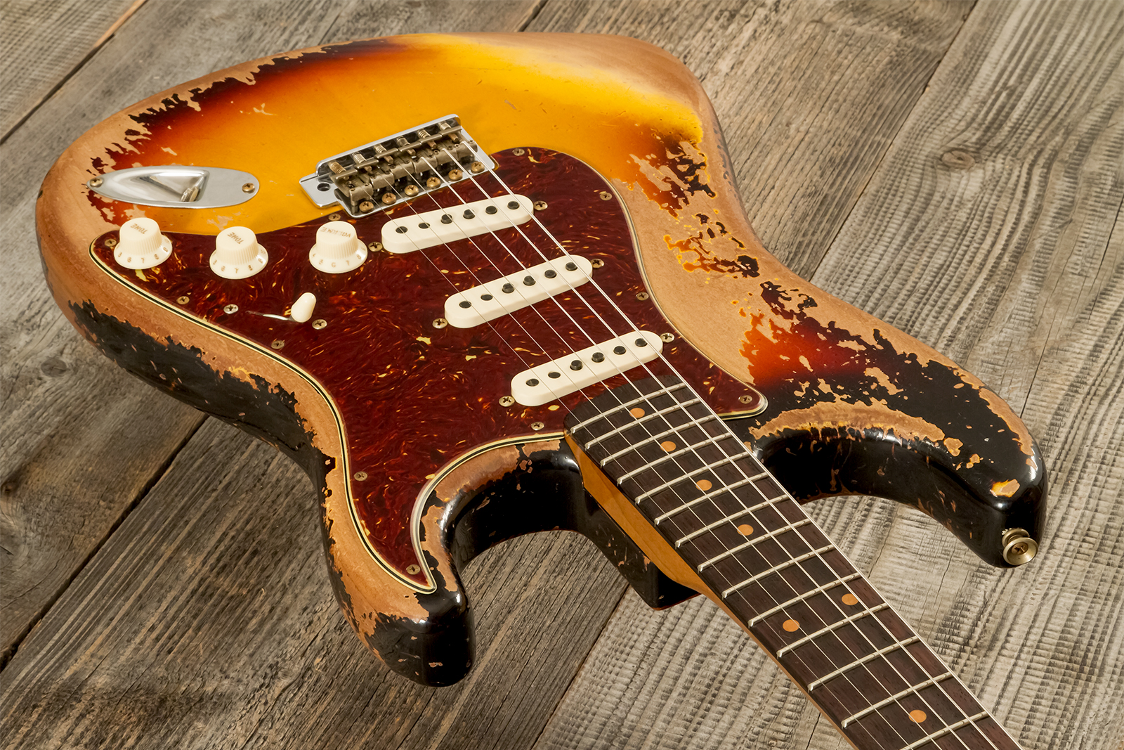 Fender Custom Shop Strat 1960 Roasted 3s Trem Rw #cz583123 - Super Heavy Relic 3-color Sunburst - Guitarra eléctrica con forma de str. - Variation 2