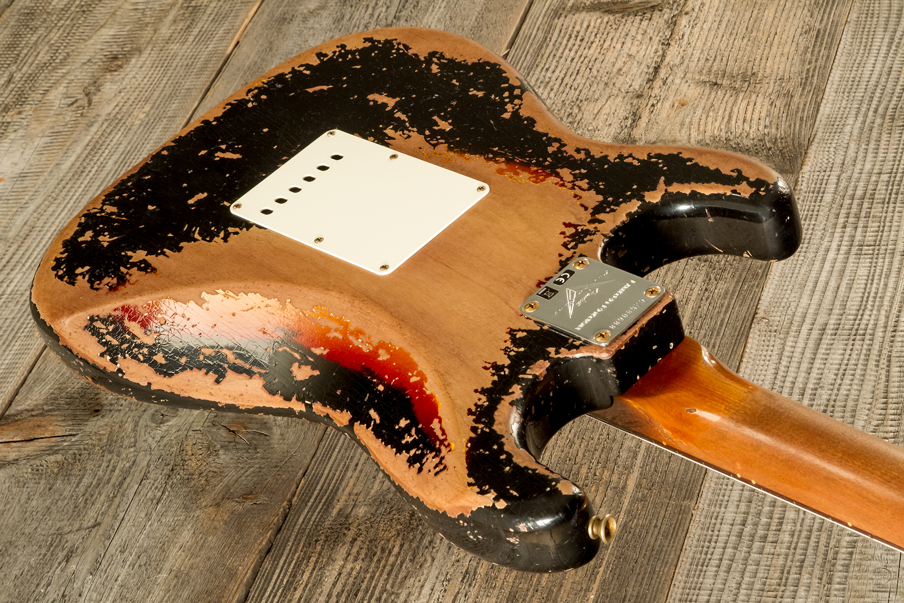 Fender Custom Shop Strat 1961 3s Trem #cz580688 - Super Heavy Relic Black O. 3-color Sunburst - Guitarra eléctrica con forma de str. - Variation 6