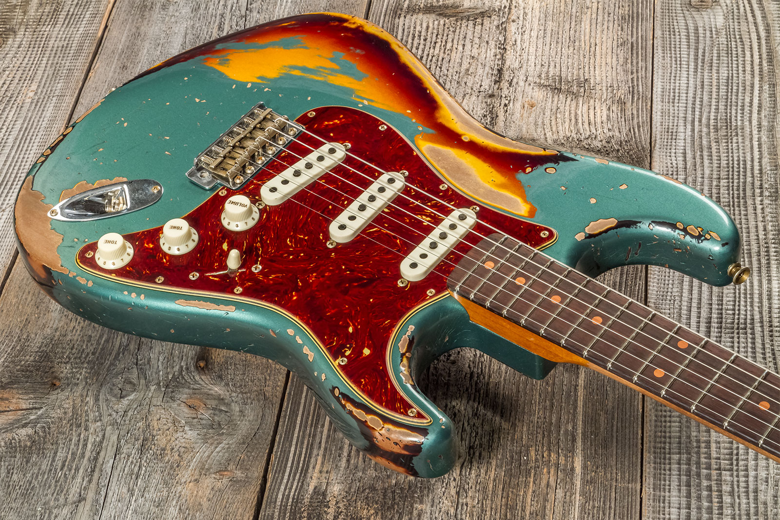 Fender Custom Shop Strat 1961 3s Trem Rw #cz573502 - Super Heavy Relic Sherwood Green Metallic O. 3-cs - Guitarra eléctrica con forma de str. - Variat
