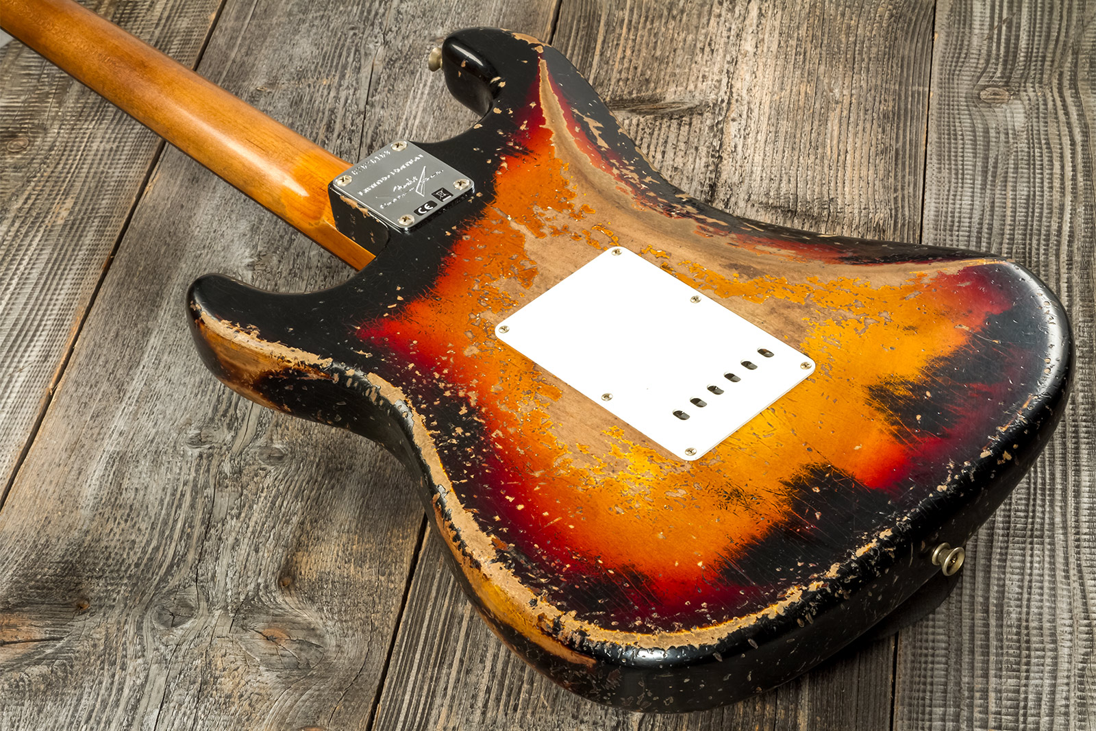 Fender Custom Shop Strat 1961 3s Trem Rw #cz576153 - Super Heavy Relic Black O. 3-color Sunburst - Guitarra eléctrica con forma de str. - Variation 6