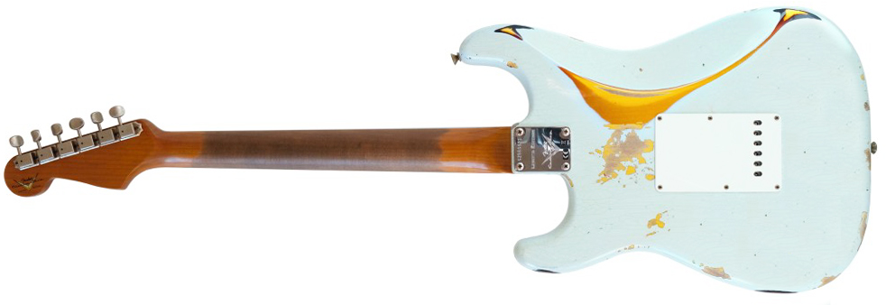 Fender Custom Shop Strat 1961 3s Trem Rw #cz580999 - Heavy Relic Sonic Blue O. 3-color Sunburst - Guitarra eléctrica con forma de str. - Variation 1