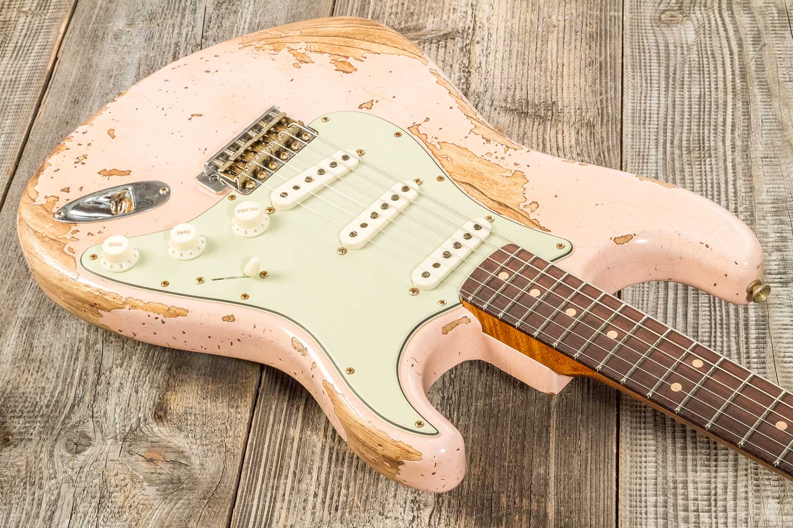 Fender Custom Shop Strat 1963 3s Trem Rw #r136150 - Super Heavy Relic Shell Pink - Guitarra eléctrica con forma de str. - Variation 3