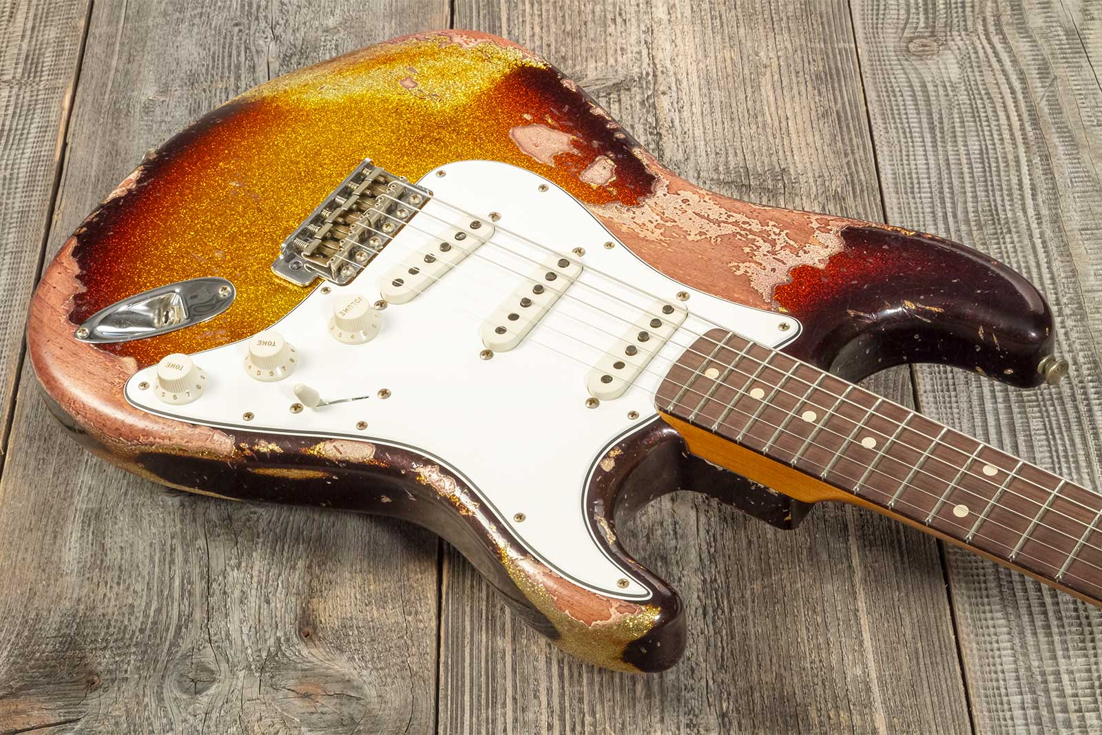 Fender Custom Shop Strat 1963 3s Trem Rw #r136169 - Super Heavy Relic Sparkle 3-color Sunburst - Guitarra eléctrica con forma de str. - Variation 2