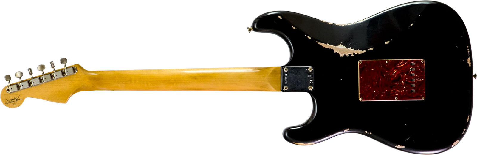 Fender Custom Shop Strat 1963 3s Trem Rw #r143861 - Relic Black O. Hle Gold - Guitarra eléctrica con forma de str. - Variation 1