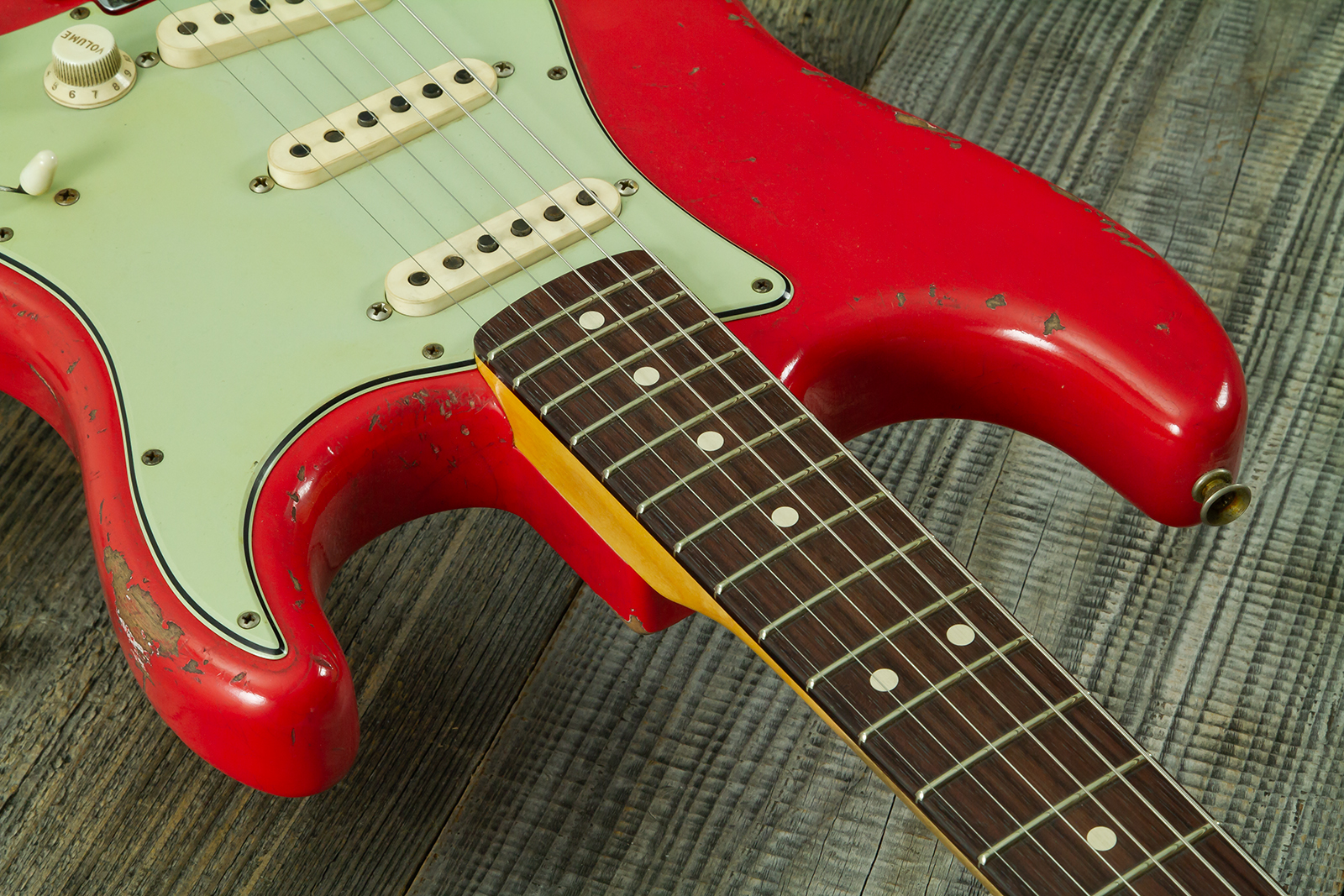 Fender Custom Shop Strat 1963 Mb A.macnutt 3s Trem Rw #r144111 - Relic Fiesta Red - Guitarra eléctrica con forma de str. - Variation 6