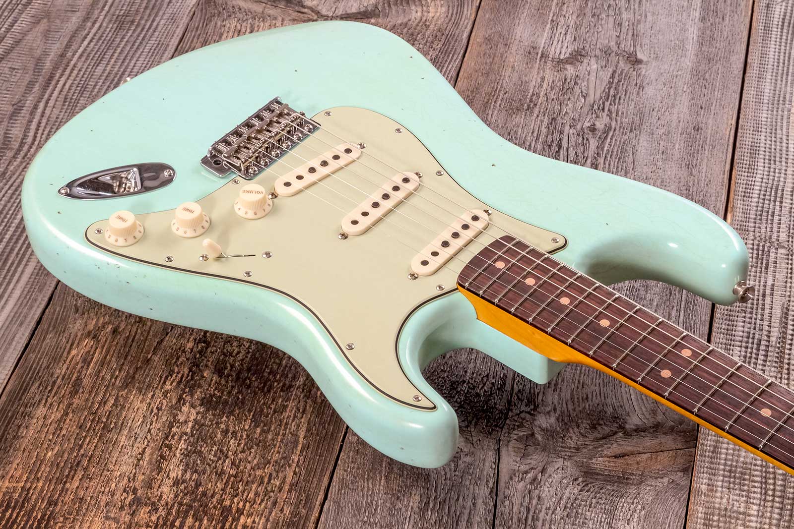 Fender Custom Shop Strat 1964 3s Trem Rw #cz579859 - Journey Man Relic Aged Surf Green - Guitarra eléctrica con forma de str. - Variation 3