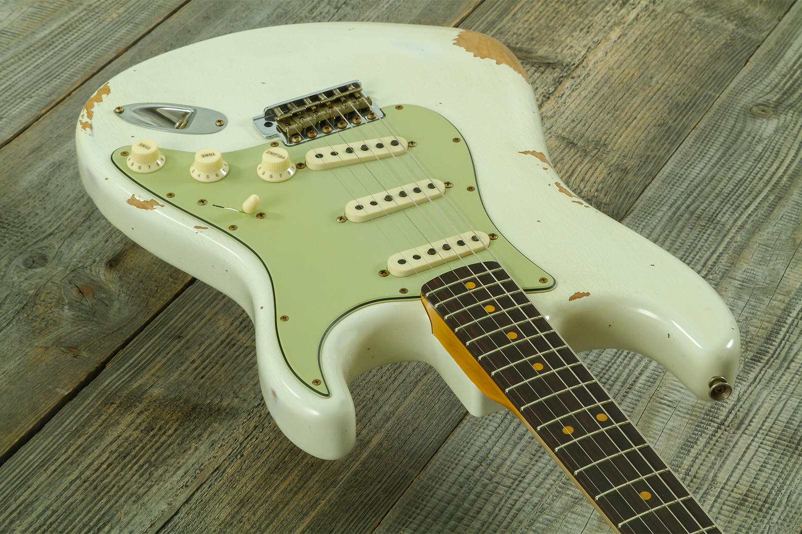 Fender Custom Shop Strat 1964 L-series 3s Trem Rw #l11710 - Heavy Relic Olympic White - Guitarra eléctrica con forma de str. - Variation 2