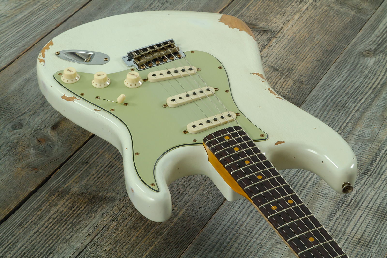 Fender Custom Shop Strat 1964 L-series 3s Trem Rw #l11710 - Heavy Relic Olympic White - Guitarra eléctrica con forma de str. - Variation 3