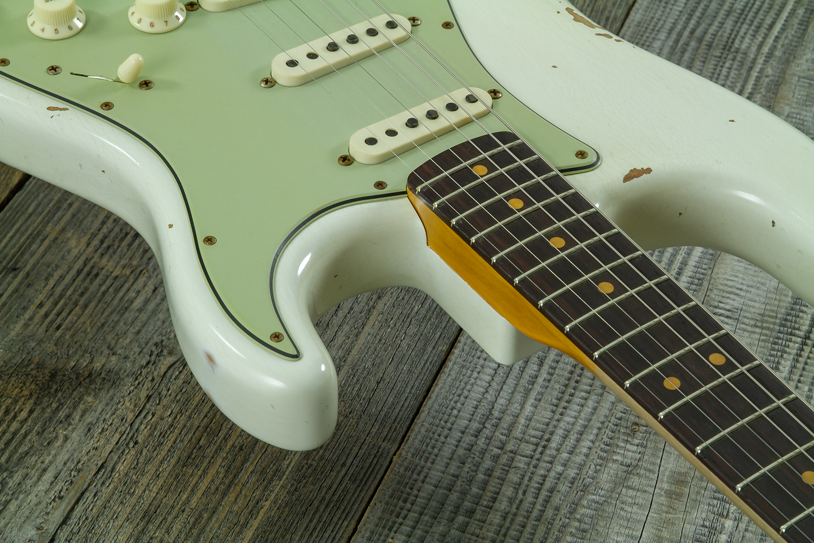 Fender Custom Shop Strat 1964 L-series 3s Trem Rw #l11710 - Heavy Relic Olympic White - Guitarra eléctrica con forma de str. - Variation 6