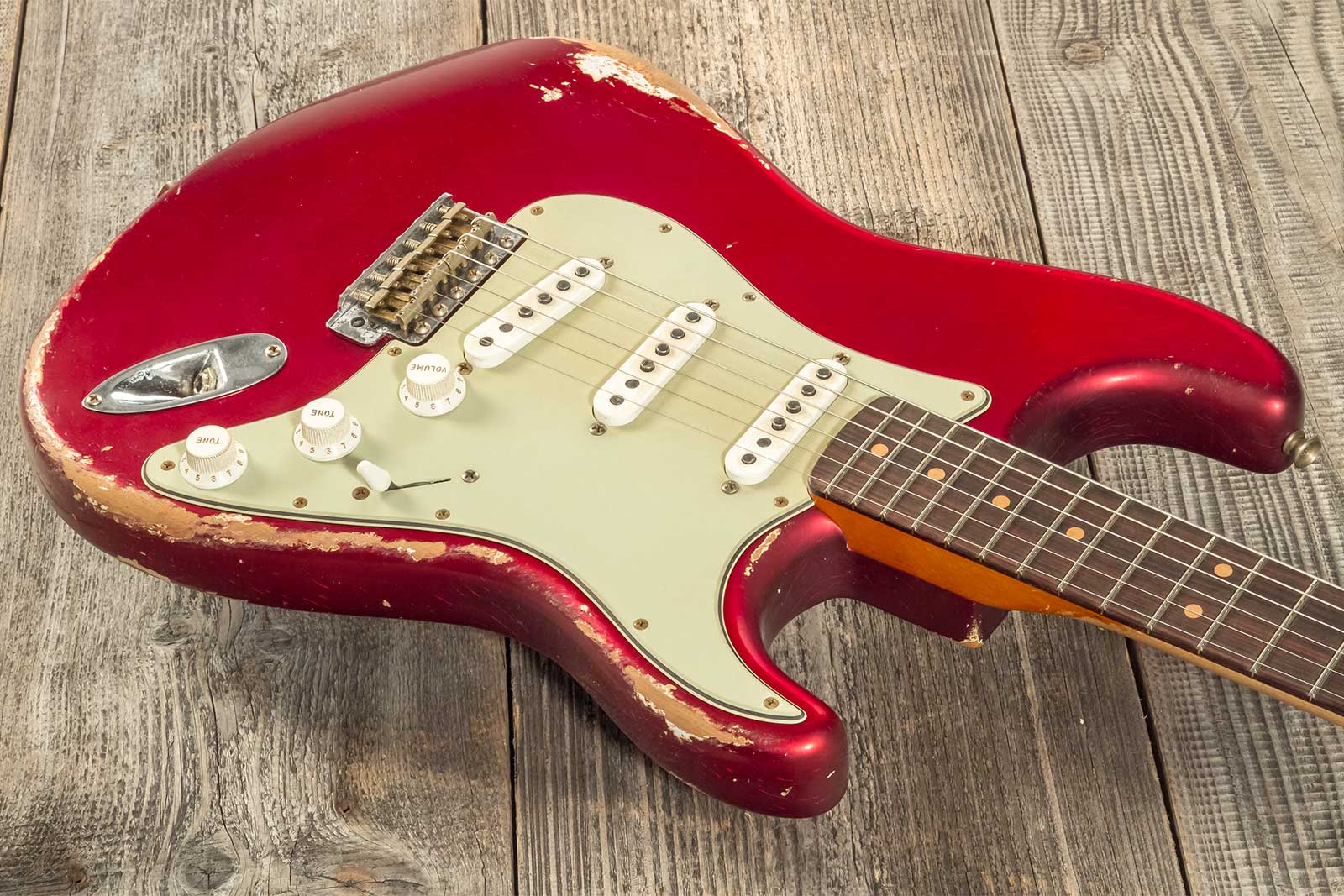 Fender Custom Shop Strat 1964 Masterbuilt P.waller 3s Trem Rw #r129130 - Heavy Relic Candy Apple Red - Guitarra eléctrica con forma de str. - Variatio