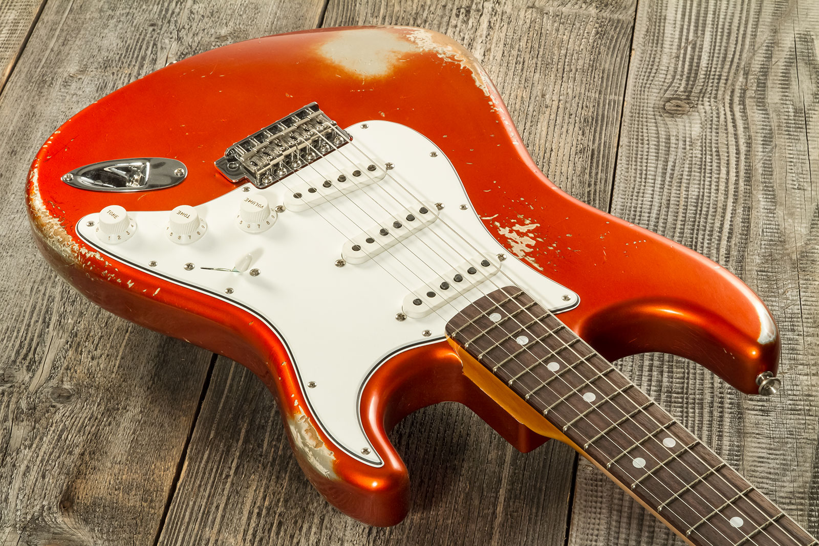 Fender Custom Shop Strat 1969 3s Trem Rw #r132166 - Heavy Relic Candy Tangerine - Guitarra eléctrica con forma de str. - Variation 2