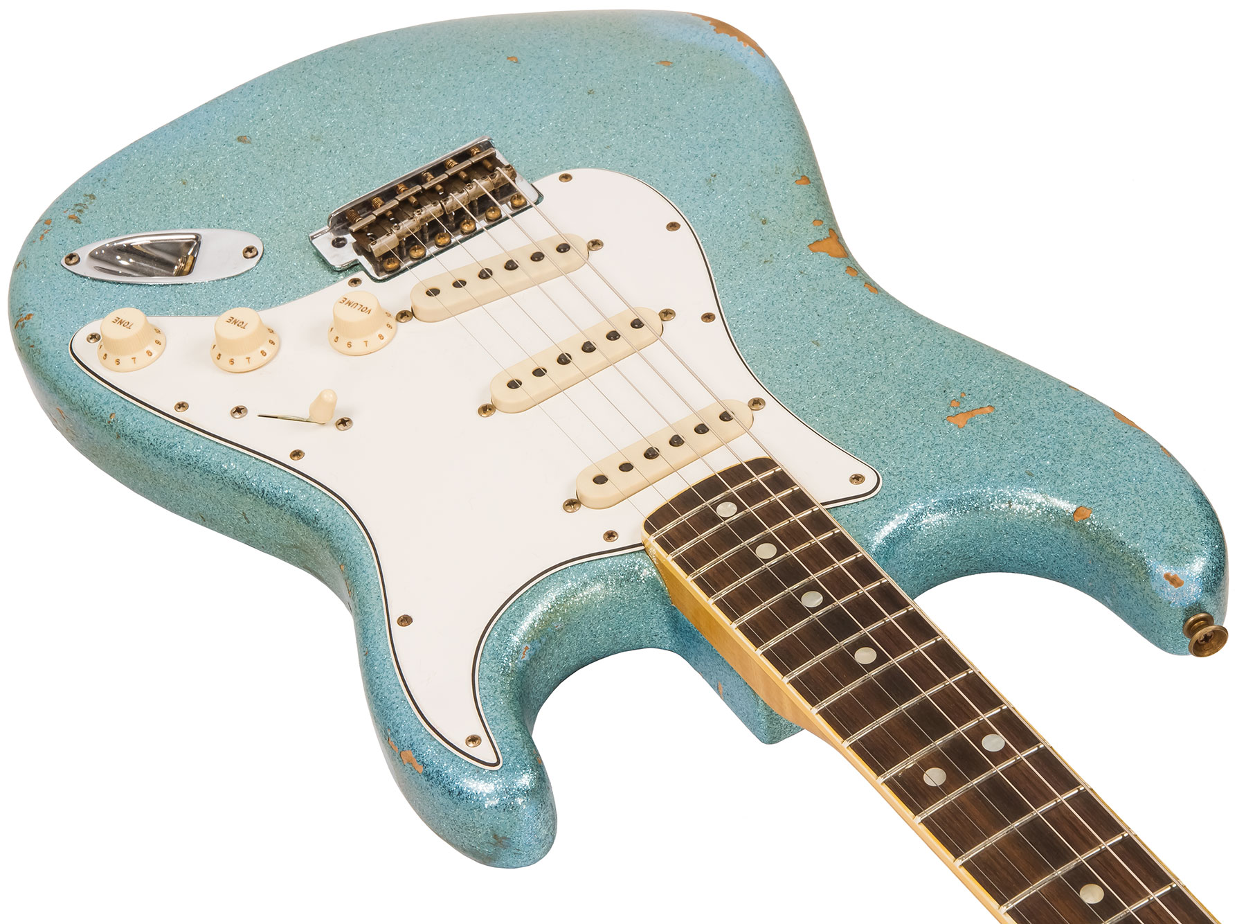 Fender Custom Shop Strat 1965 Ltd Usa Rw #cz548544 - Relic Daphne Blue Sparkle - Guitarra eléctrica con forma de str. - Variation 2