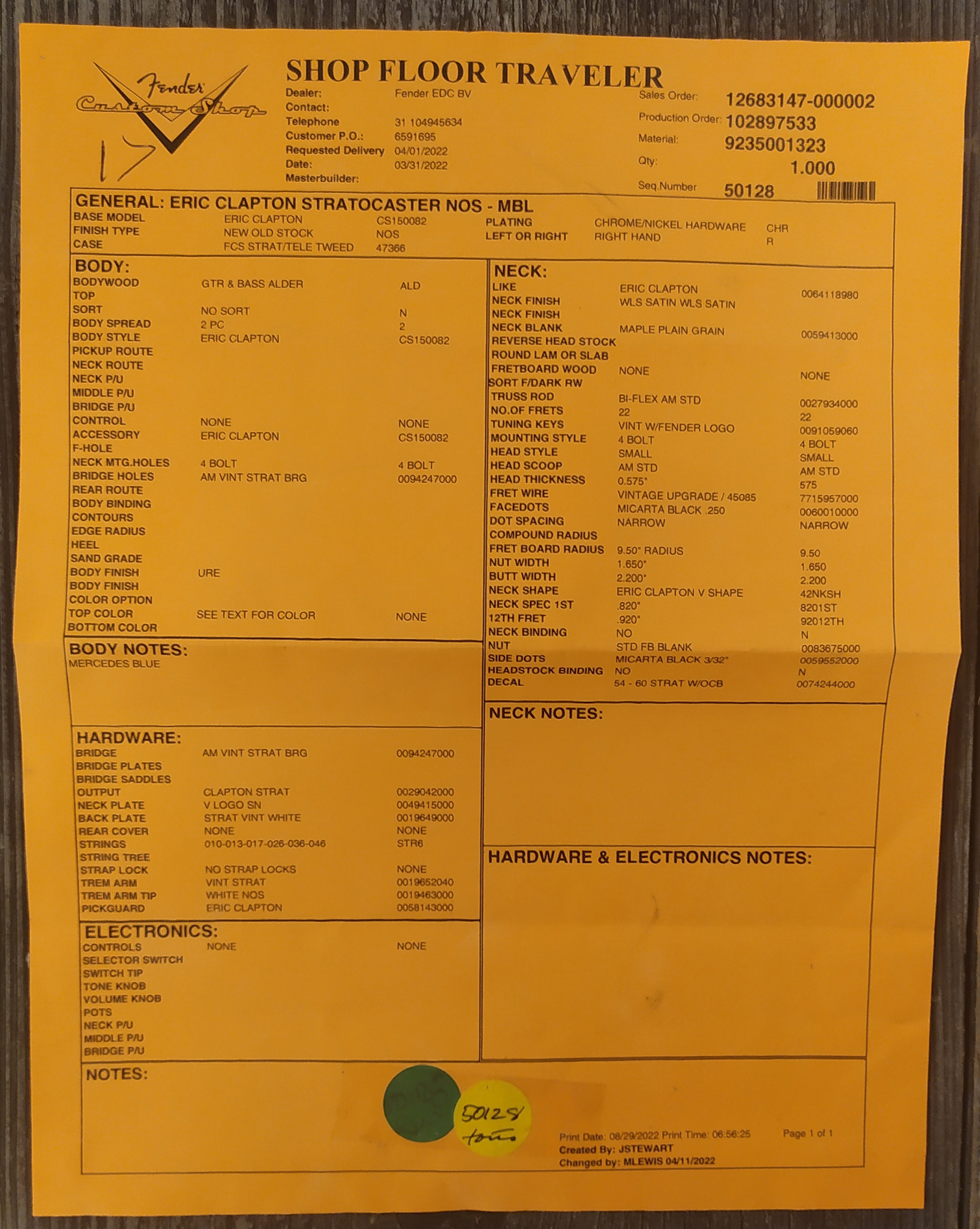 Fender Custom Shop Strat Eric Clapton Signature 3s Trem Mn #cz562539 - Nos Mercedes Blue - Guitarra eléctrica con forma de str. - Variation 10