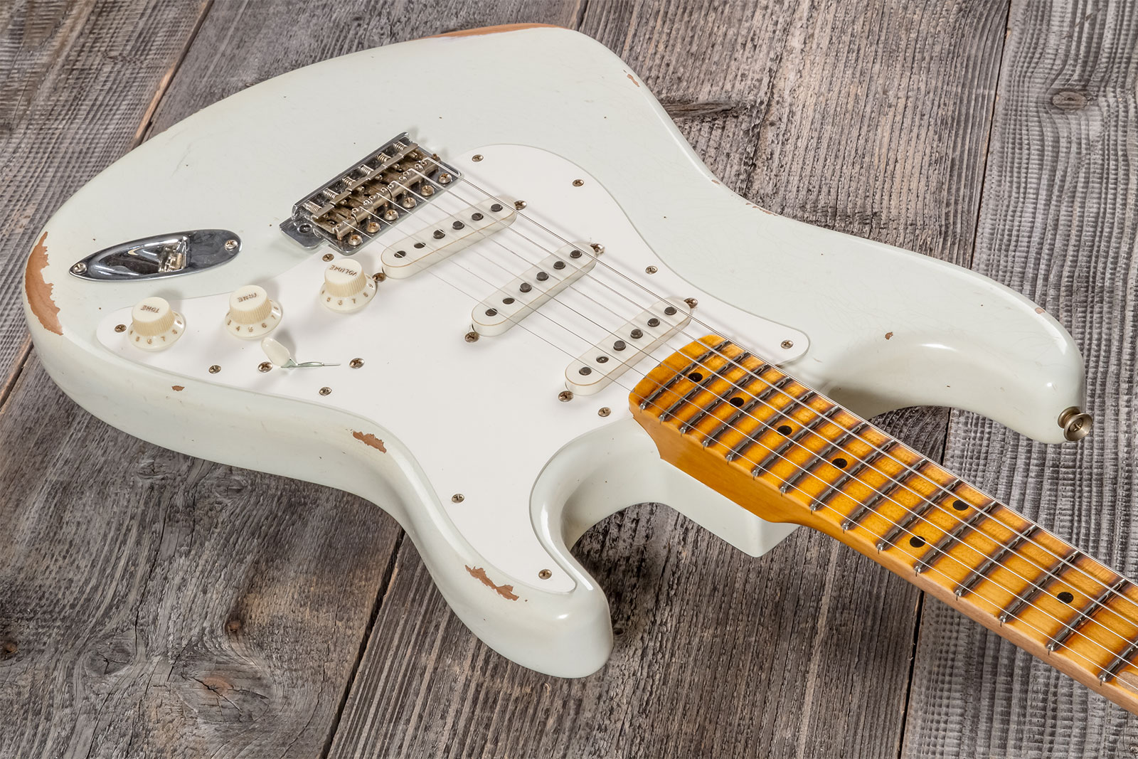 Fender Custom Shop Strat Fat 50's 3s Trem Mn #cz570495 - Relic India Ivory - Guitarra eléctrica con forma de str. - Variation 2