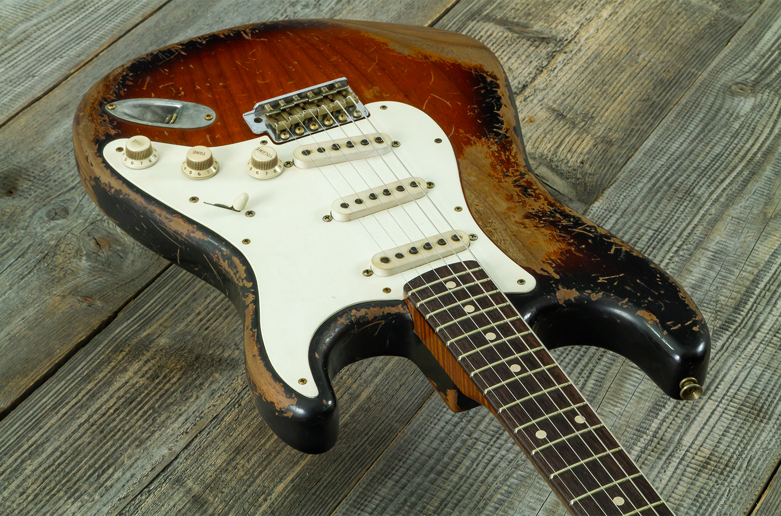 Fender Custom Shop Strat Late 1959 Mb A.macnutt 3s Trem Rw #r147577 - Heavy Relic 2-color Sunburst - Guitarra eléctrica con forma de str. - Variation 