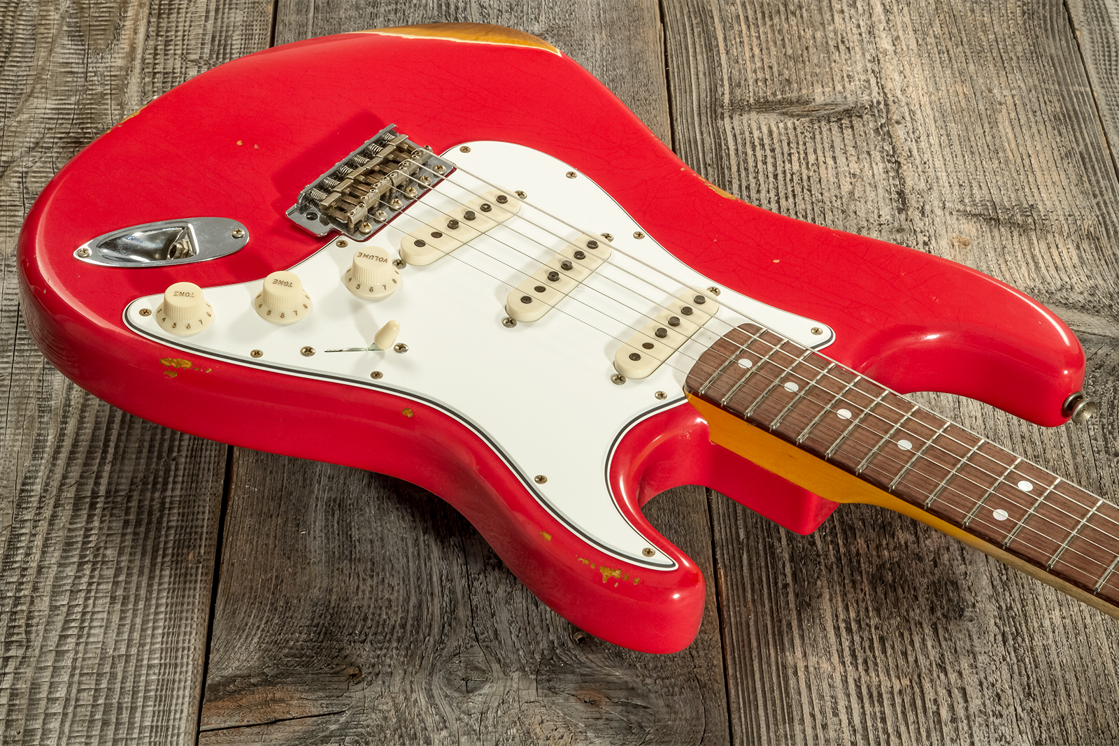Fender Custom Shop Strat Late 1964 3s Trem Rw #cz568395 - Relic Aged Fiesta Red - Guitarra eléctrica con forma de str. - Variation 2
