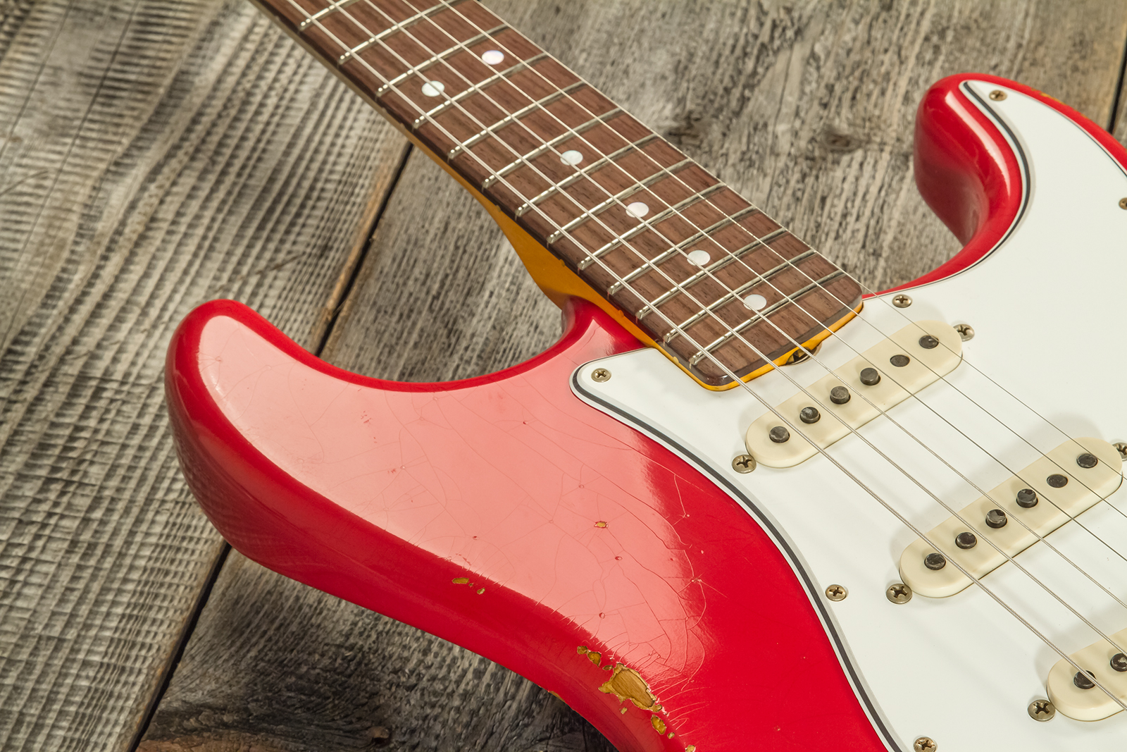Fender Custom Shop Strat Late 1964 3s Trem Rw #cz568395 - Relic Aged Fiesta Red - Guitarra eléctrica con forma de str. - Variation 3